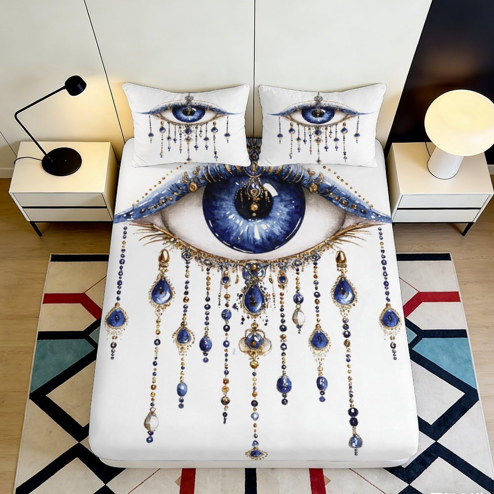 Dhbaneiok Style-9 3D Printed Blue Evil Eye Fitted Sheet Microfiber Artistic Decor Bed Cover For Bedroom Dorm Mattress Protection 90X200x25cm