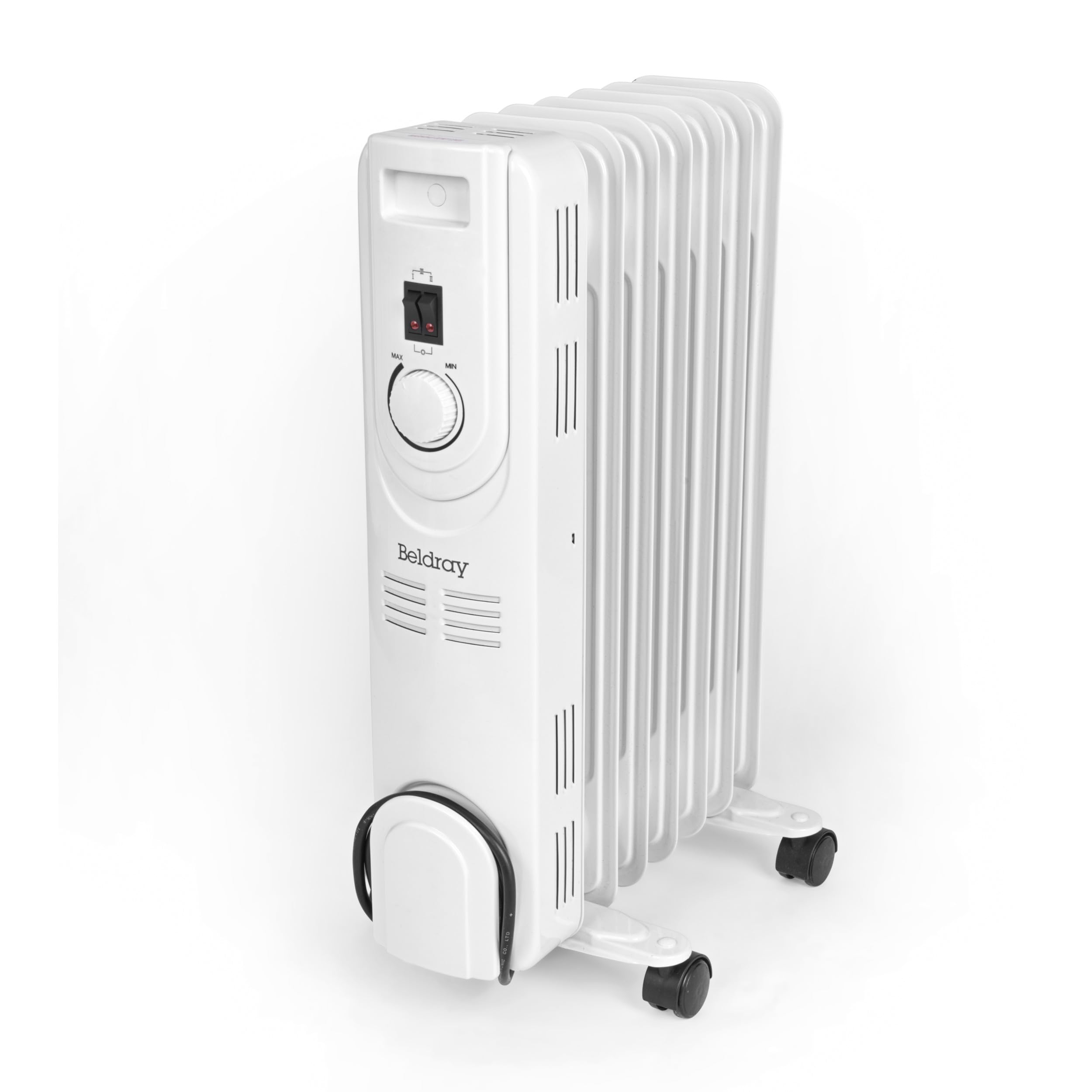 Beldray EH3748 7 Fin Radiator - Oil-Filled Electric Heater, 360° Wheels, Thermal Cut-Out Overheat Protection, Adjustable Thermostat, Portable Home Heater, Carry Handles, Cord Storage, 600/900/1200W