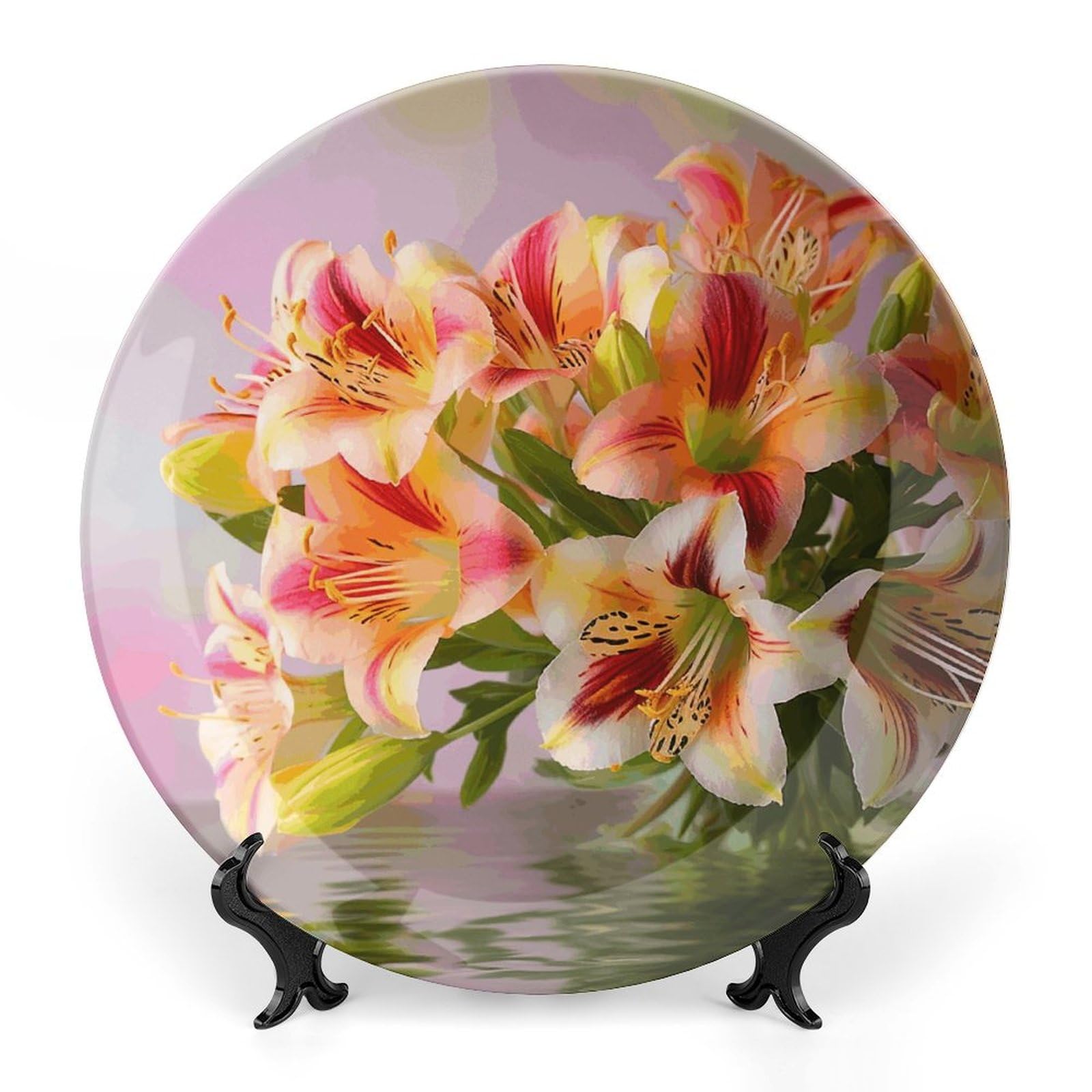 Assiette décorative en porcelaine Alstroemeria pour embellir un meuble de couloir