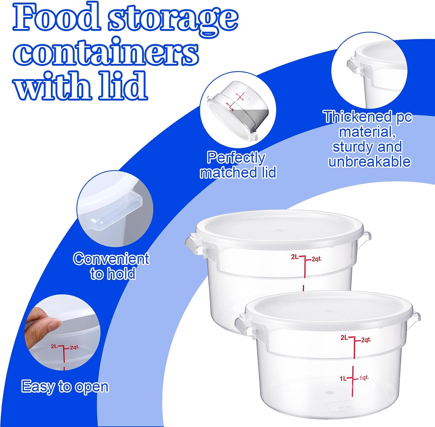 2Pcs 2Qt Round Food Storage Container & Lid, Non-Stick Dough Bucket