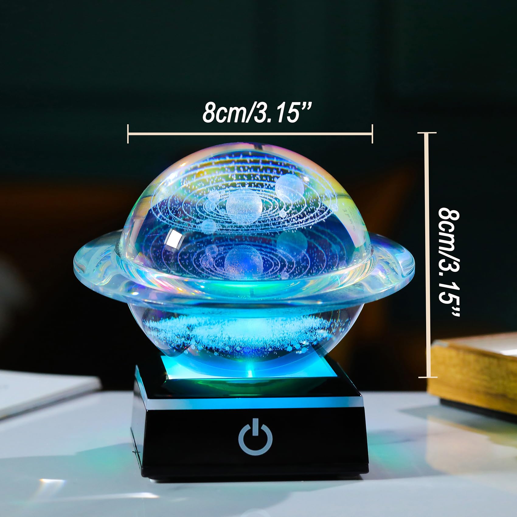 Solar System Rotation Gift 3D Solar System and Galaxy Crystal Ball with Colorful Lights Base ...