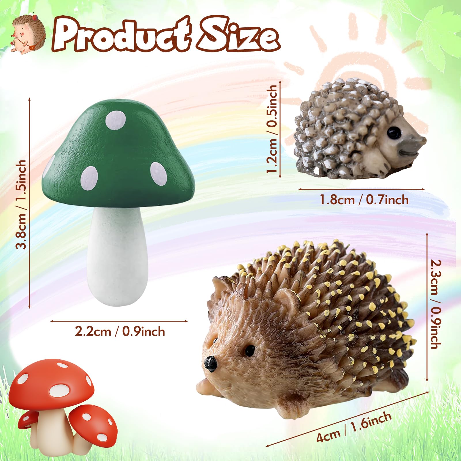 YHTCC 10 Pack Miniature Fairy Garden Ornaments Outdoor Accessories, Mini Mushrooms and Hedgehog Gifts - Image 3