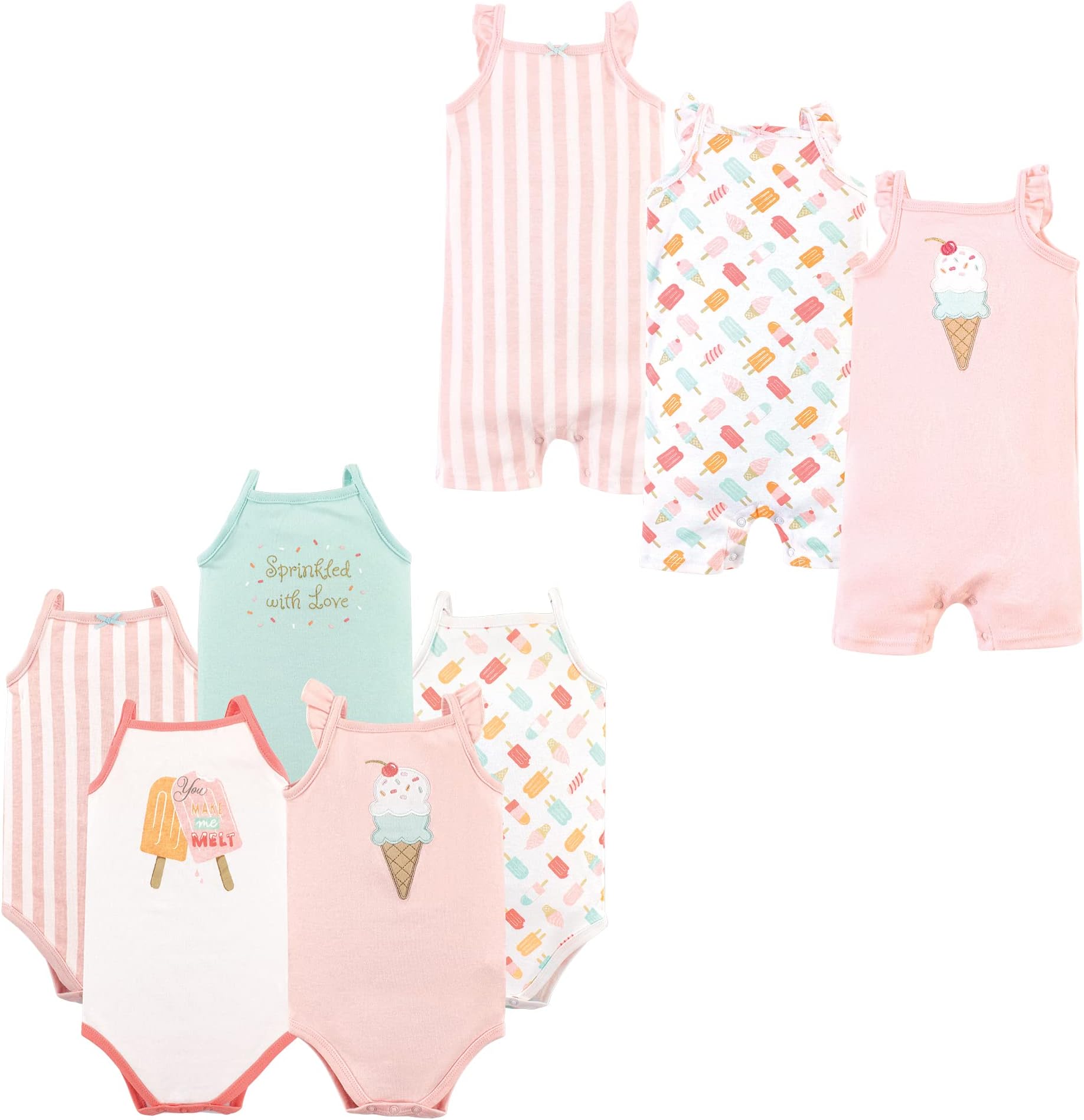 Hudson BabyUnisex Baby Cotton Bodysuits and Rompers, 8-piece Hudson Baby Unisex Baby Cotton Bodysuits and Rompers, 8-Piece, Sea Shore, 18-24 Months