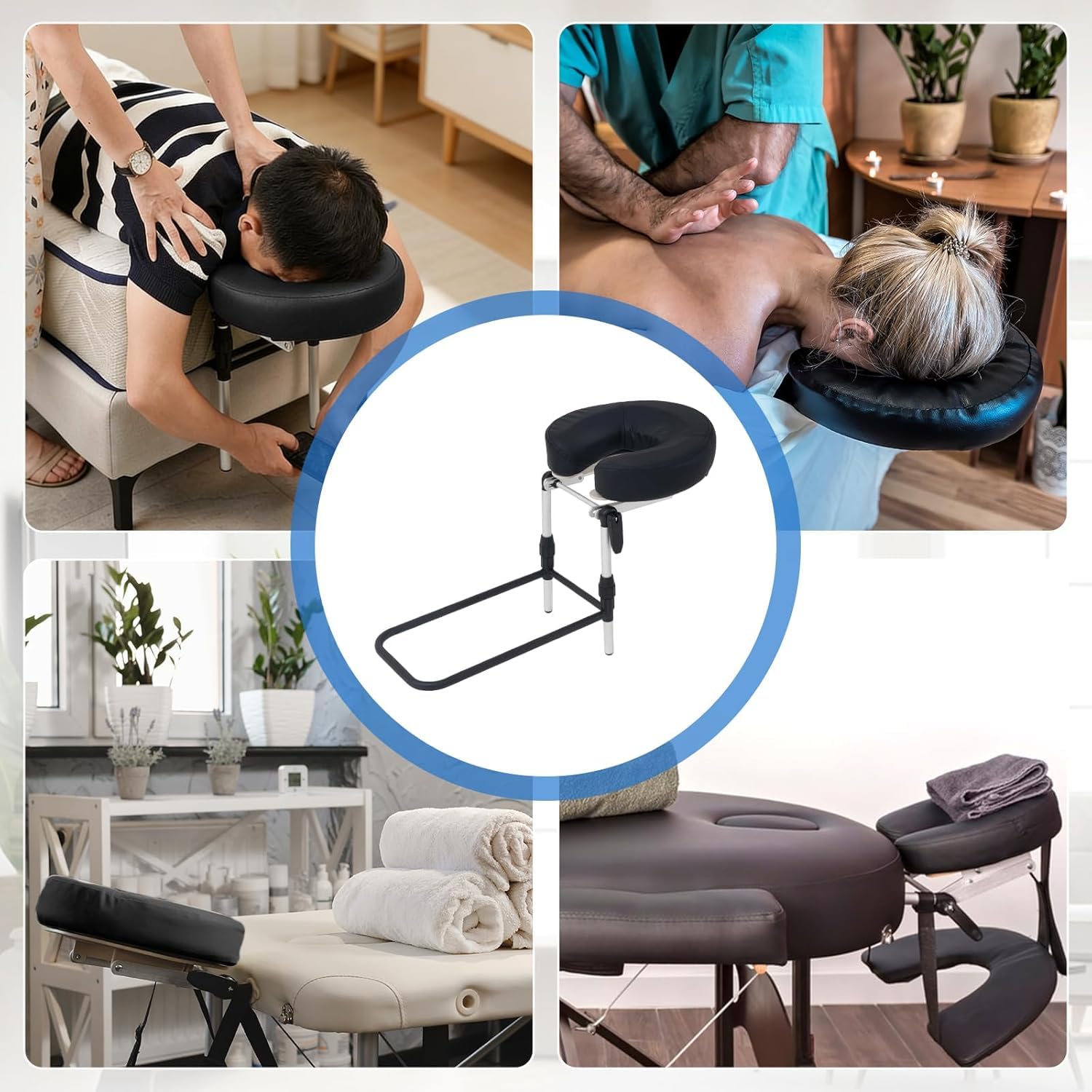 Materasso per la casa, kit per massaggi, regolabile, cuscino poggiatesta per massaggio viso, cuscino ergonomico in lega di alluminio, per chirurgia oculare, nero