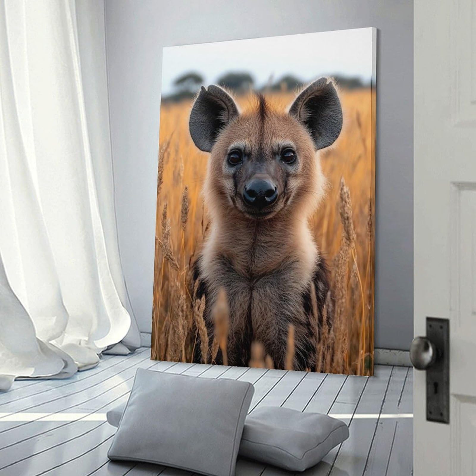 Junmoney Canvas Wall Decor Hyena Portrait in Golden Field, 20x30inch(50x75cm), for Living Room, Bedroom, Office Or Hallway, Decorative Artwork with Broad Appeal