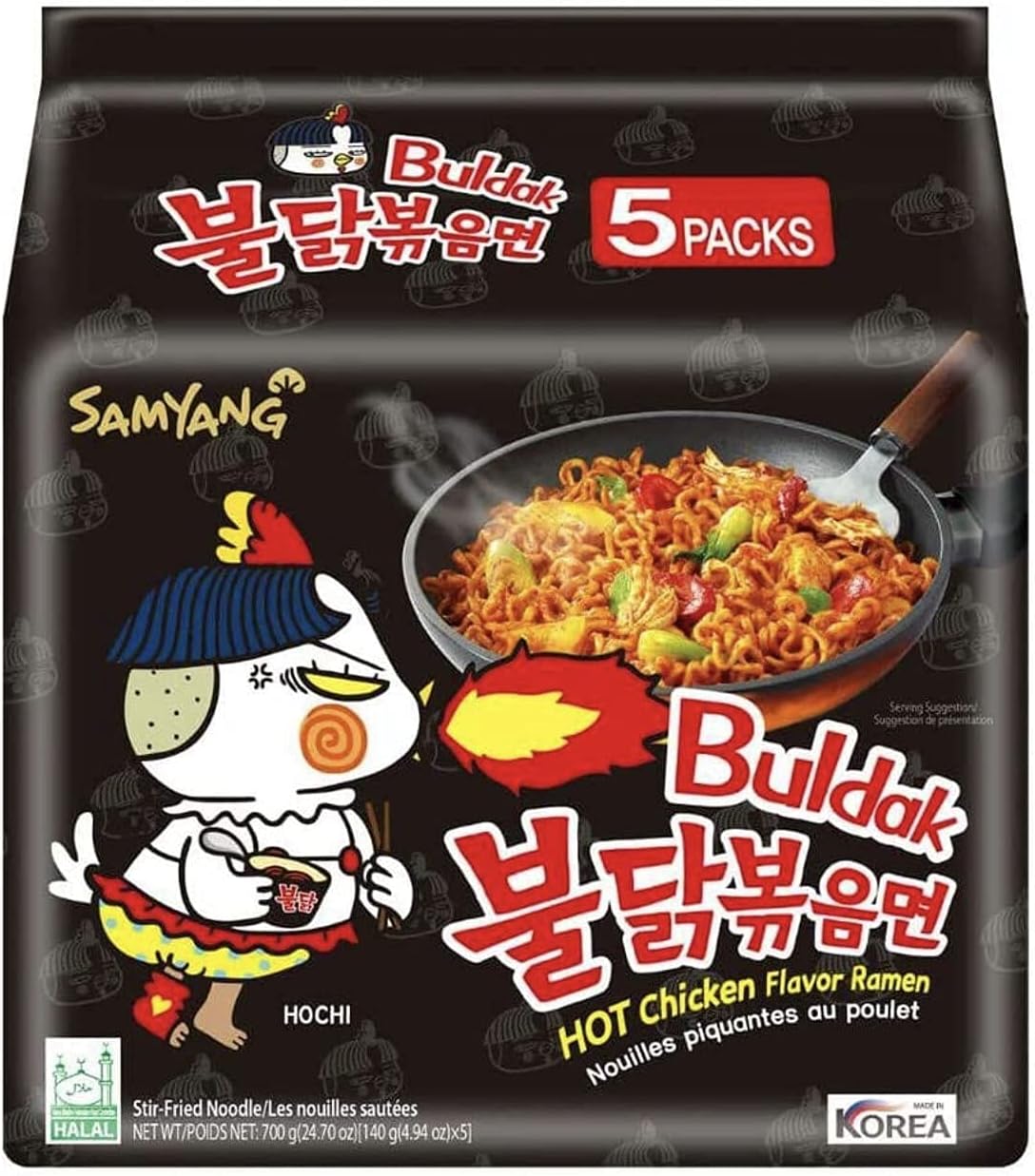 Hot Chicken Ramen Buldak Fire Noodles, 5 X 140 Grams