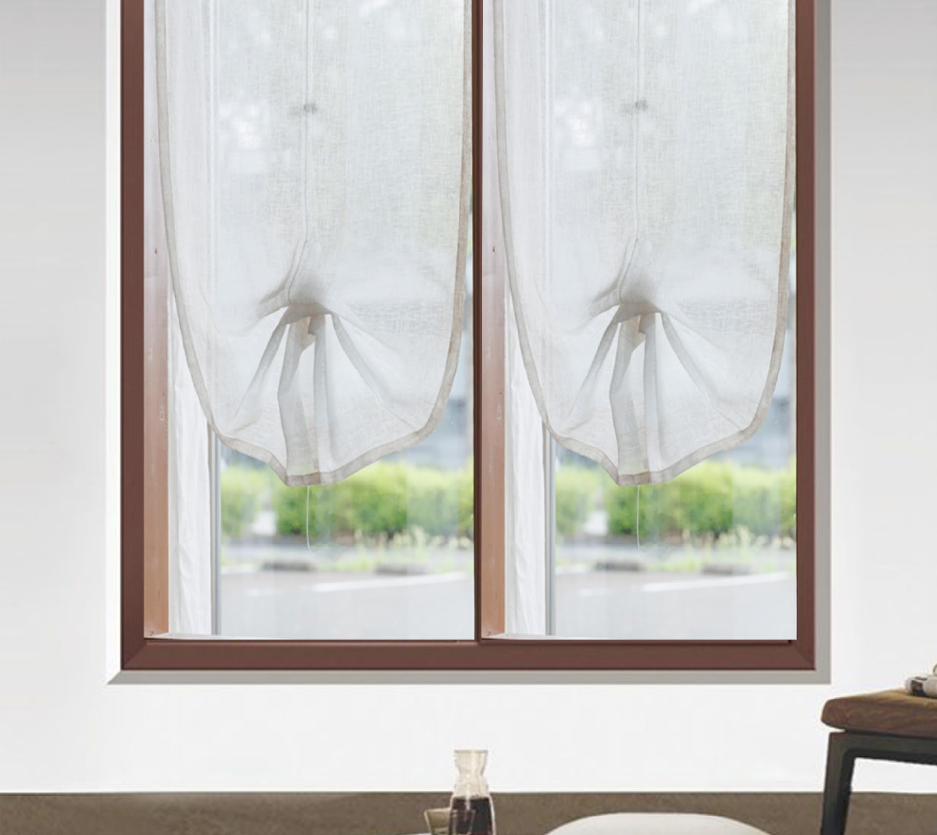 Tende In Misto Lino Pitalk Per Cucina | 2 Pannelli 30x60 Cm | Tasca Asta 7,6 Cm | Semi Trasparenti | Colore Naturale