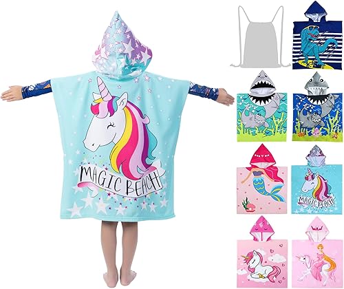 growell Toallas de playa con capucha para niños  Toalla de baño para niños y niñas de 4 a 10 años, toallas de piscina para niños, de secado rápido,