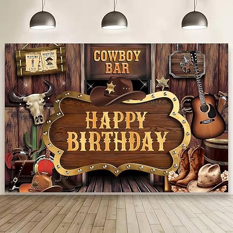 Western Cowboy Birthday Decorations,Western Cowboy Happy Birthday Banner Backdrop for Western Cowboy Birthday Party Supplies (5x3ft) Cover