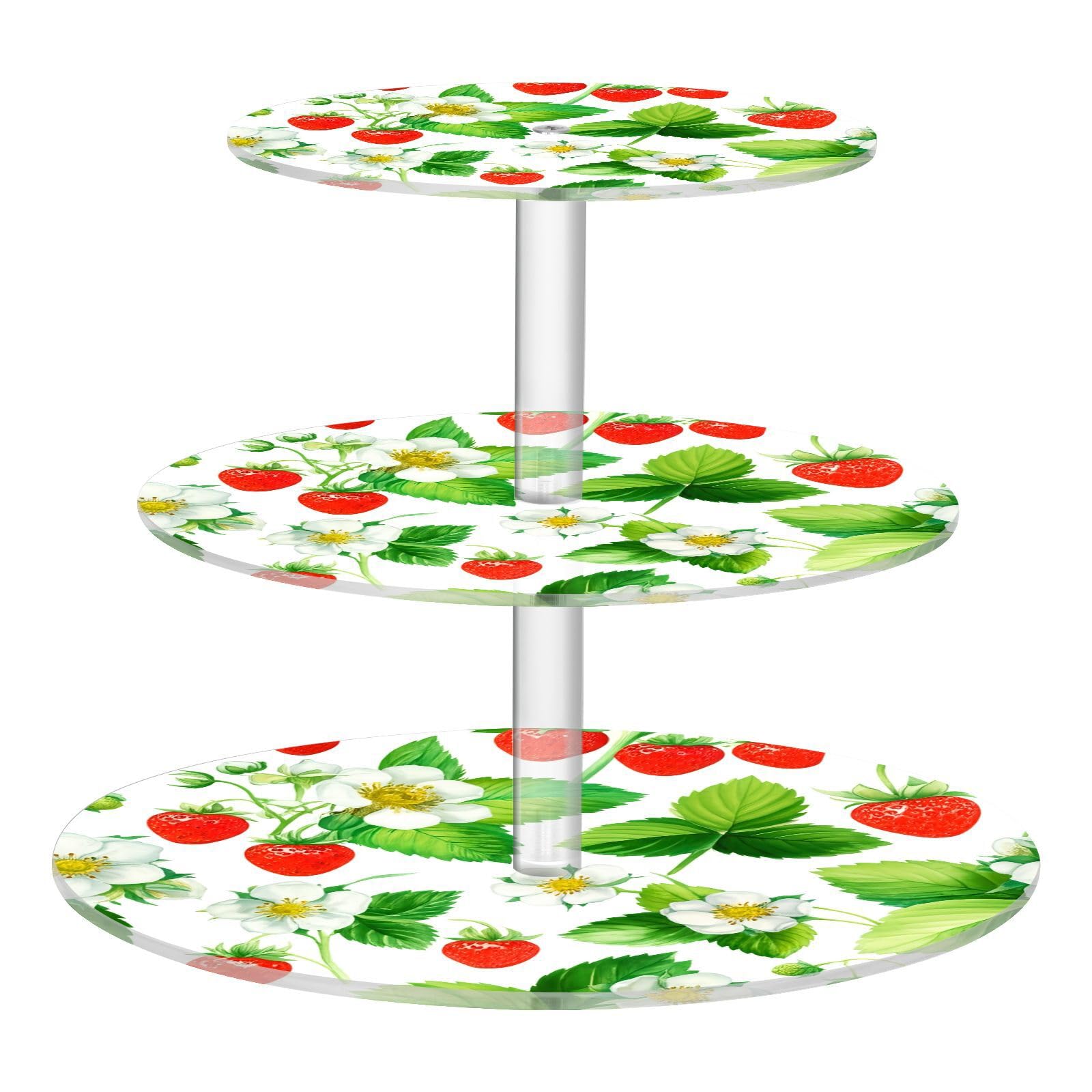 Nander 3 Tier Cupcake Stand,Watercolor Strawberries Large Cupcake Tower Display, Round Cupcake Holder, Acrylic Dessert Stand, Pastry Display Tree for Party, Wedding, Baby Shower