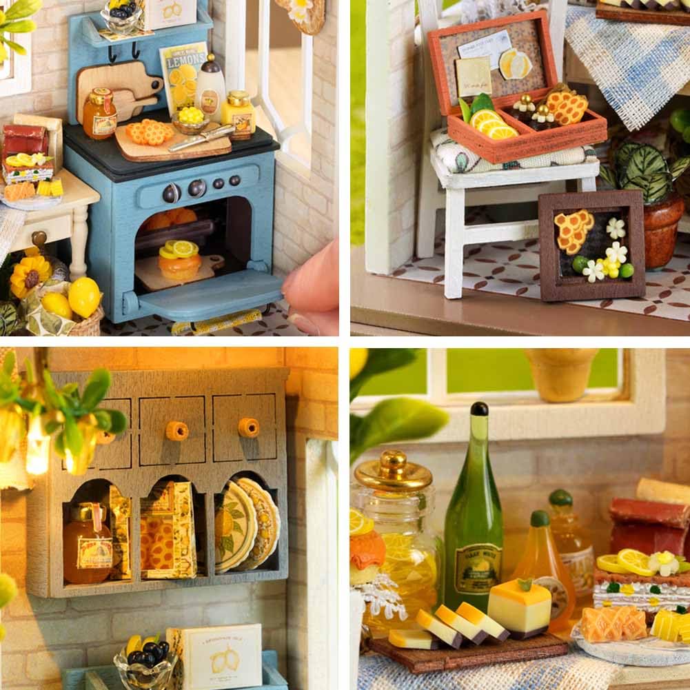 Giocattolo puzzle con mini mobili per la casa delle bambole, kit fai da te per costruire una casa delle bambole in miniatura con illuminazione a LED, accessorio creativo per la casa in scala 1:24