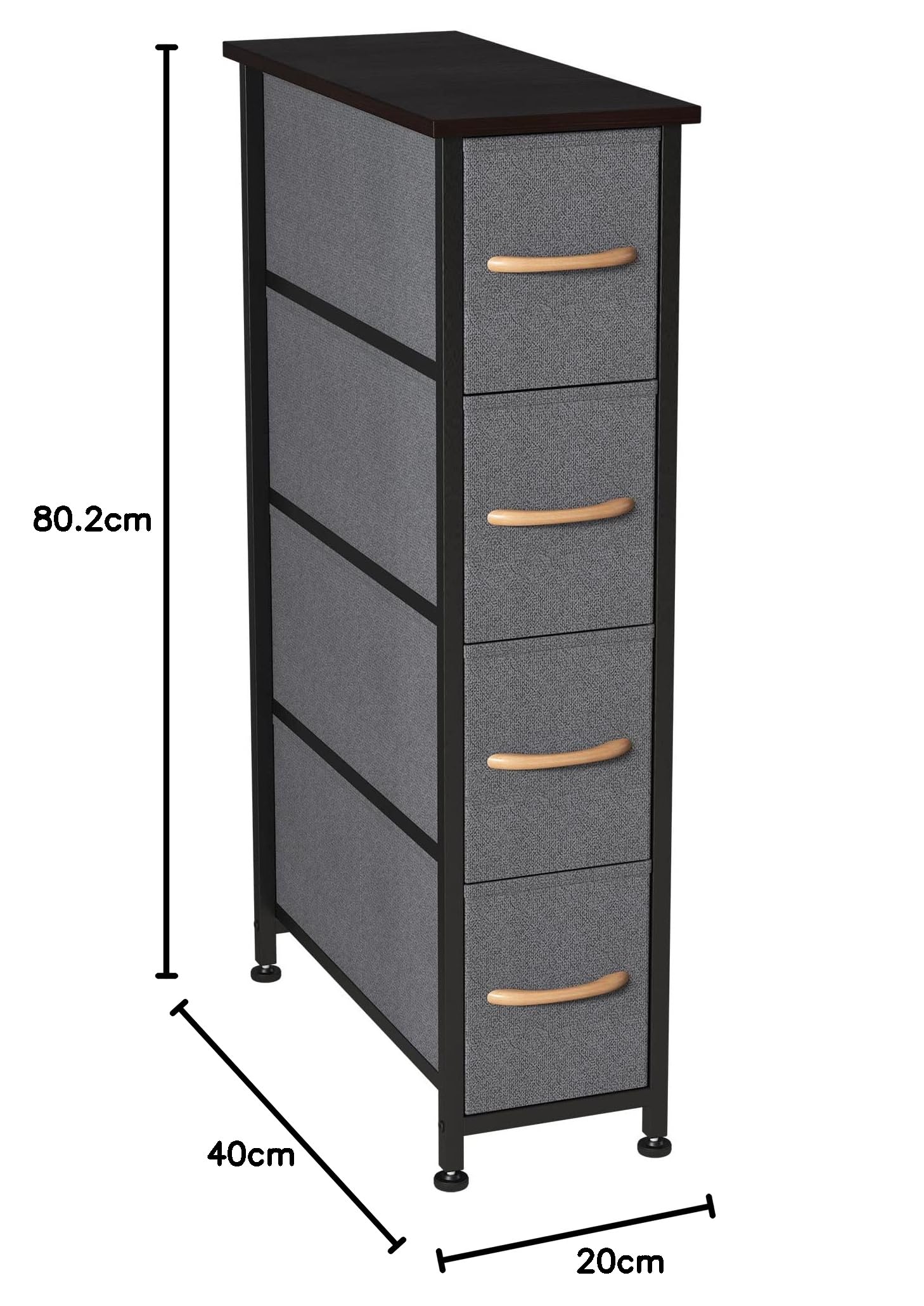 Somdot Cassettiera Camera da Letto in Tessuto, Mobiletto Salvaspazio, Settimino per Soggiorno, Studio, Cameretta, Ingresso, 48P x 20l x 75H (4 Cassetti), Grigio Carbone