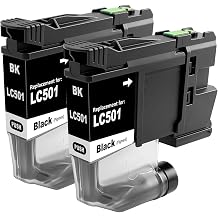 LC501 LC501BK Ink Cartridges Standard Capacity Compatible for Brother LC501 LC501XL LC501XLBK Ink Cartridges use for Printer MFC-J1260W MFC-J1360DW MFC-J1410DW 2 Pack