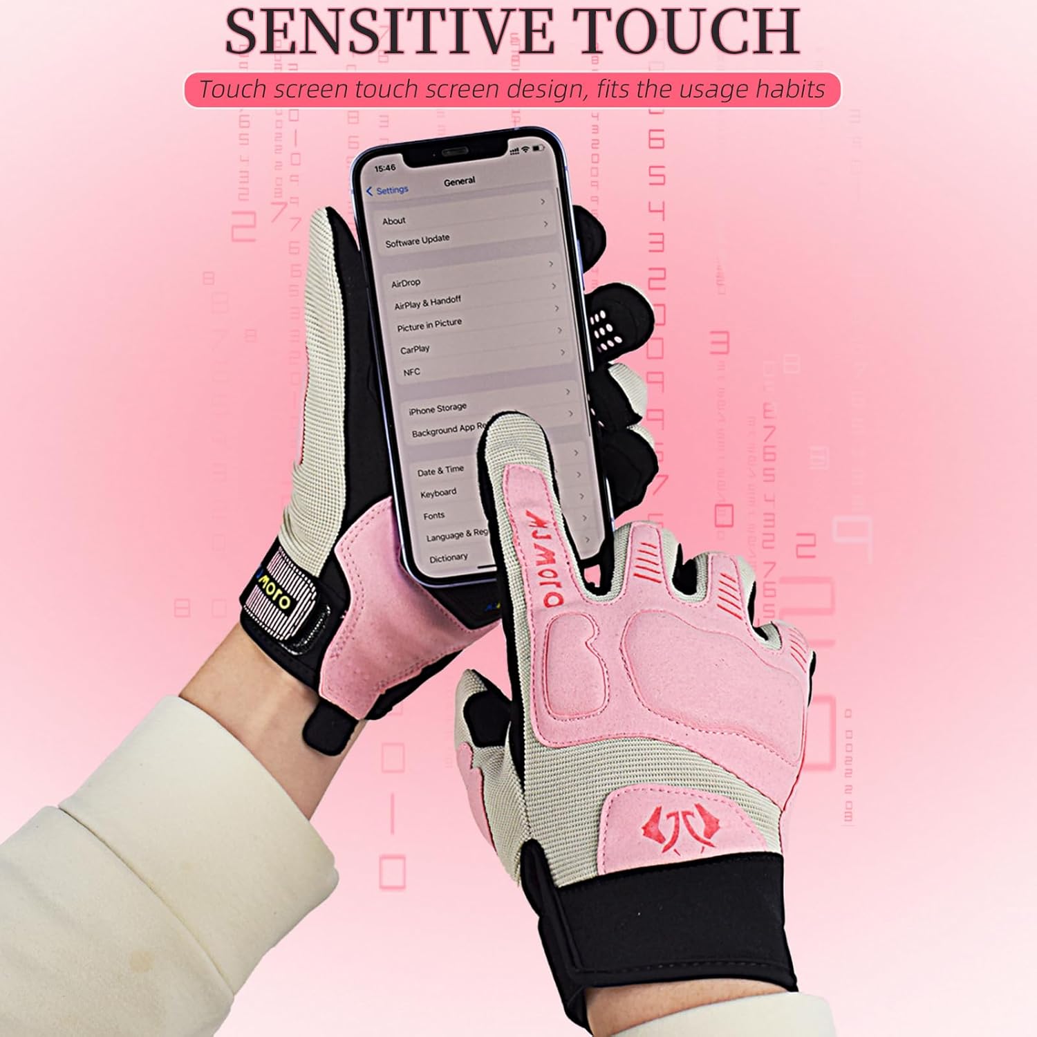 Summer Breathable Pink Motorcycle Gloves for Women,Touchscreen Motorbike Gloves Anti-Slip for Lady,MX ATV MTB Cycling, Road Racing Biker Glove - Image 3