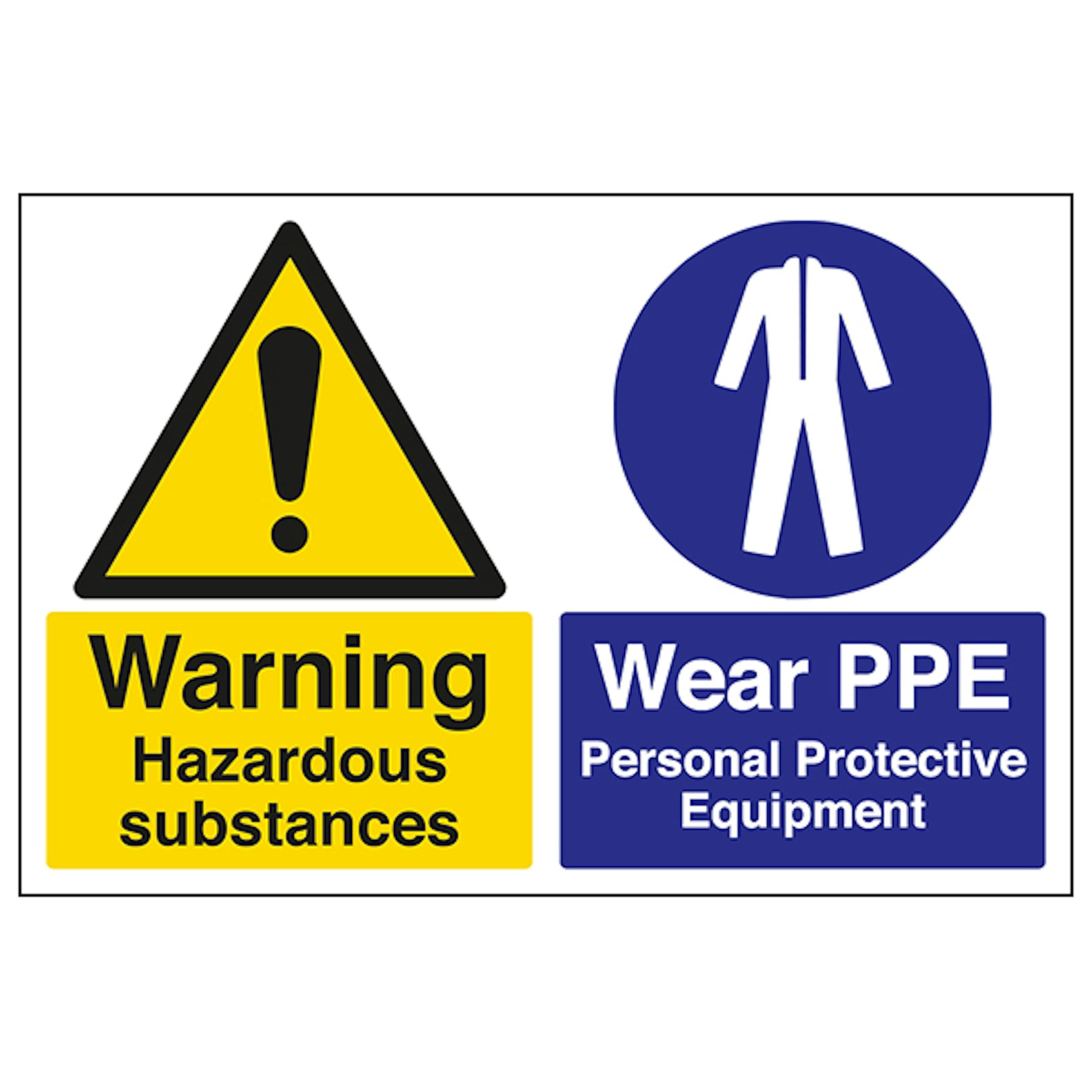 V Safety Warning Hazardous Substances/Wear PPE 300 x 200 mm - 1mm Rigid Plastic Safety Sign