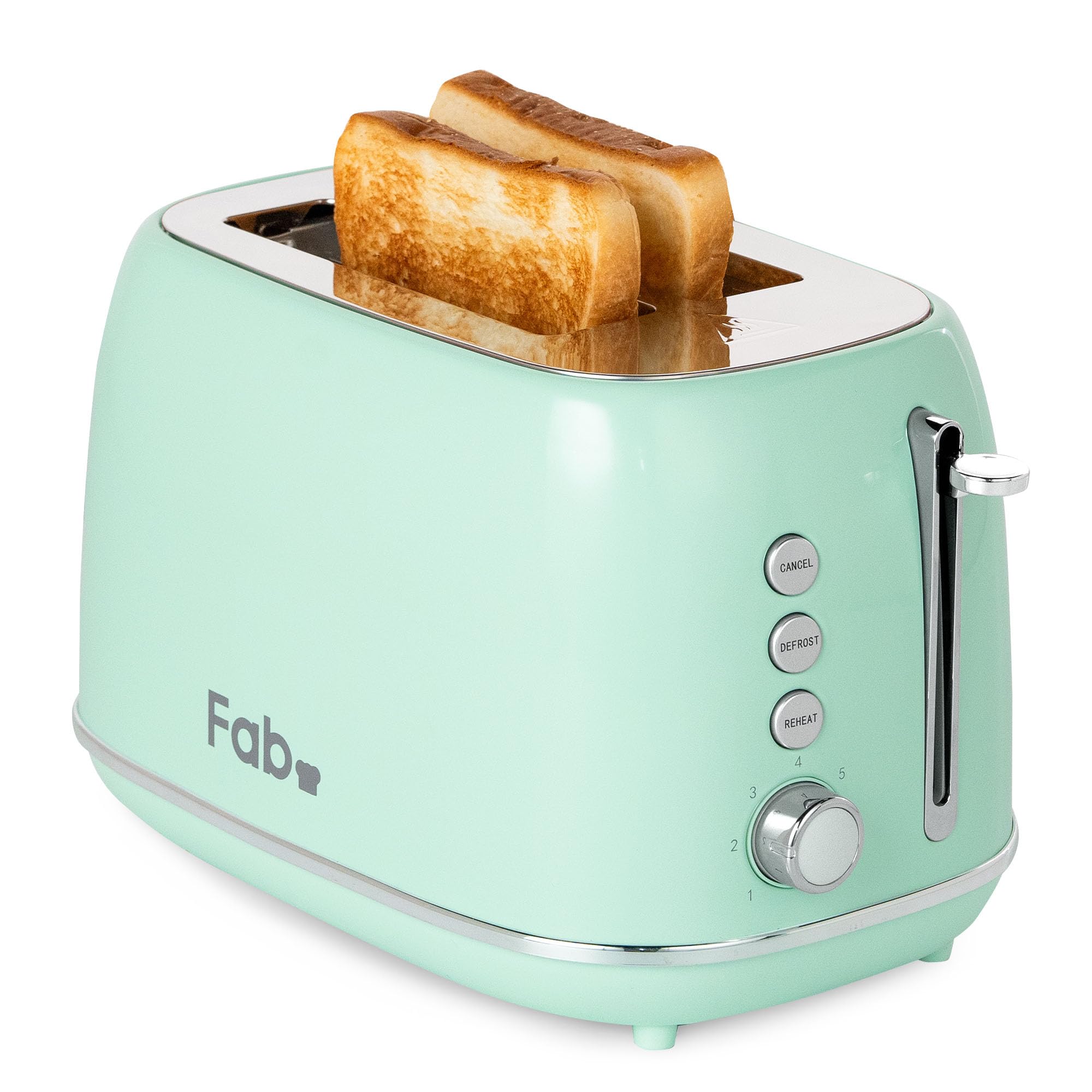 Fab by Kitchen in the box Toaster 2 Slice, Extra Wide Slot with 7 Browning Levels, Defrost, Reheat & Cancel Functions, Removable Crumb Tray, 800W (Green)