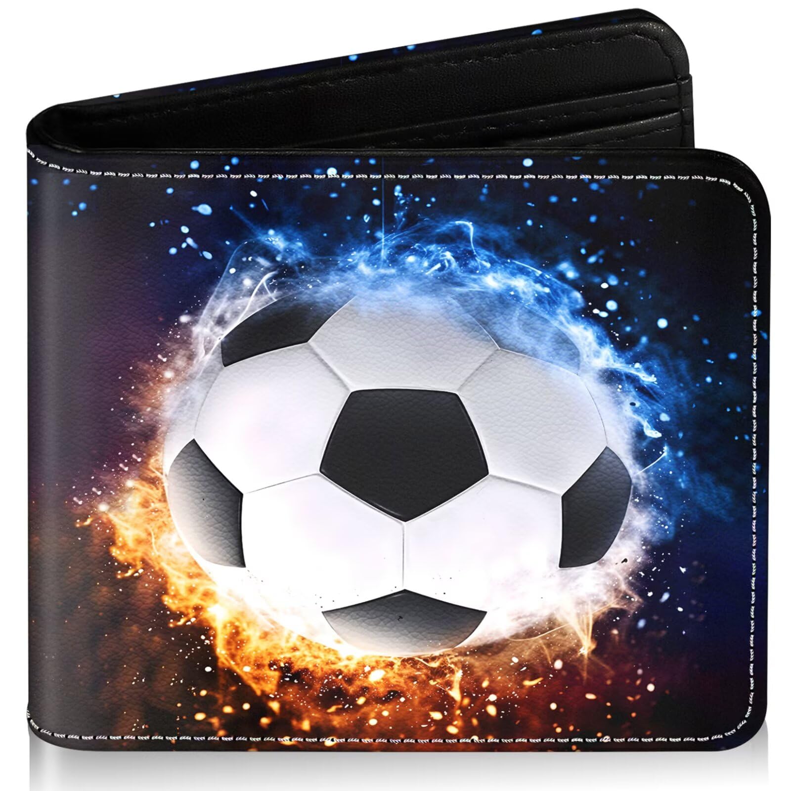 Boys Wallet for Kids, Cool Kids Wallet for Boys Ages 8-10 9-12 11-15, Funny Soccer Leather Bifold Rfid Blocking, Coin Pocket Id Window for Teen Men Youth Guys Birthday Christmas Gifts