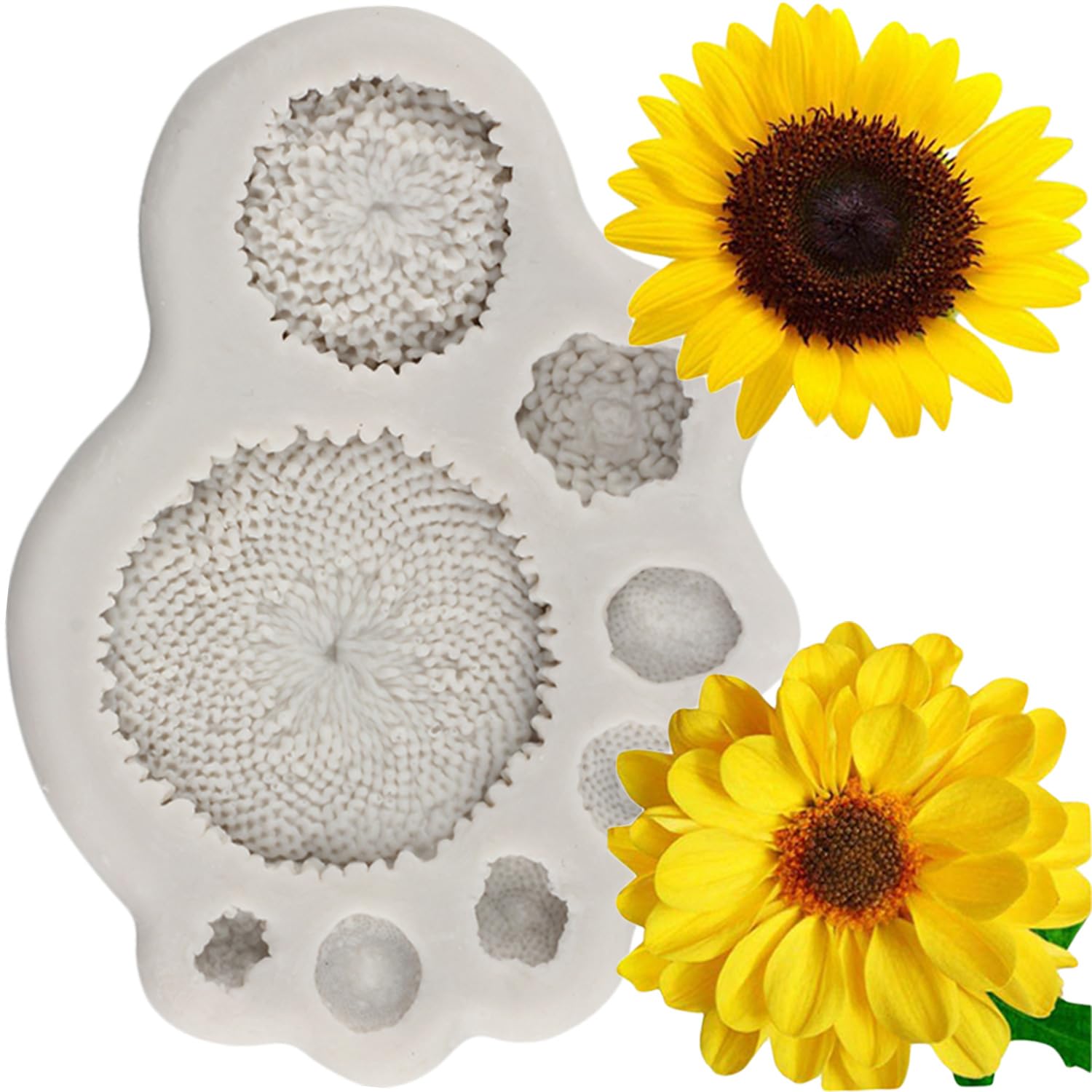 MINFEIDMS Sunflower Chocolate Fondant Moulds Sunflower Stamen Silicone Mould for Flower Cake Decorating Cupcake Topper Gum Paste Candy Polymer Clay