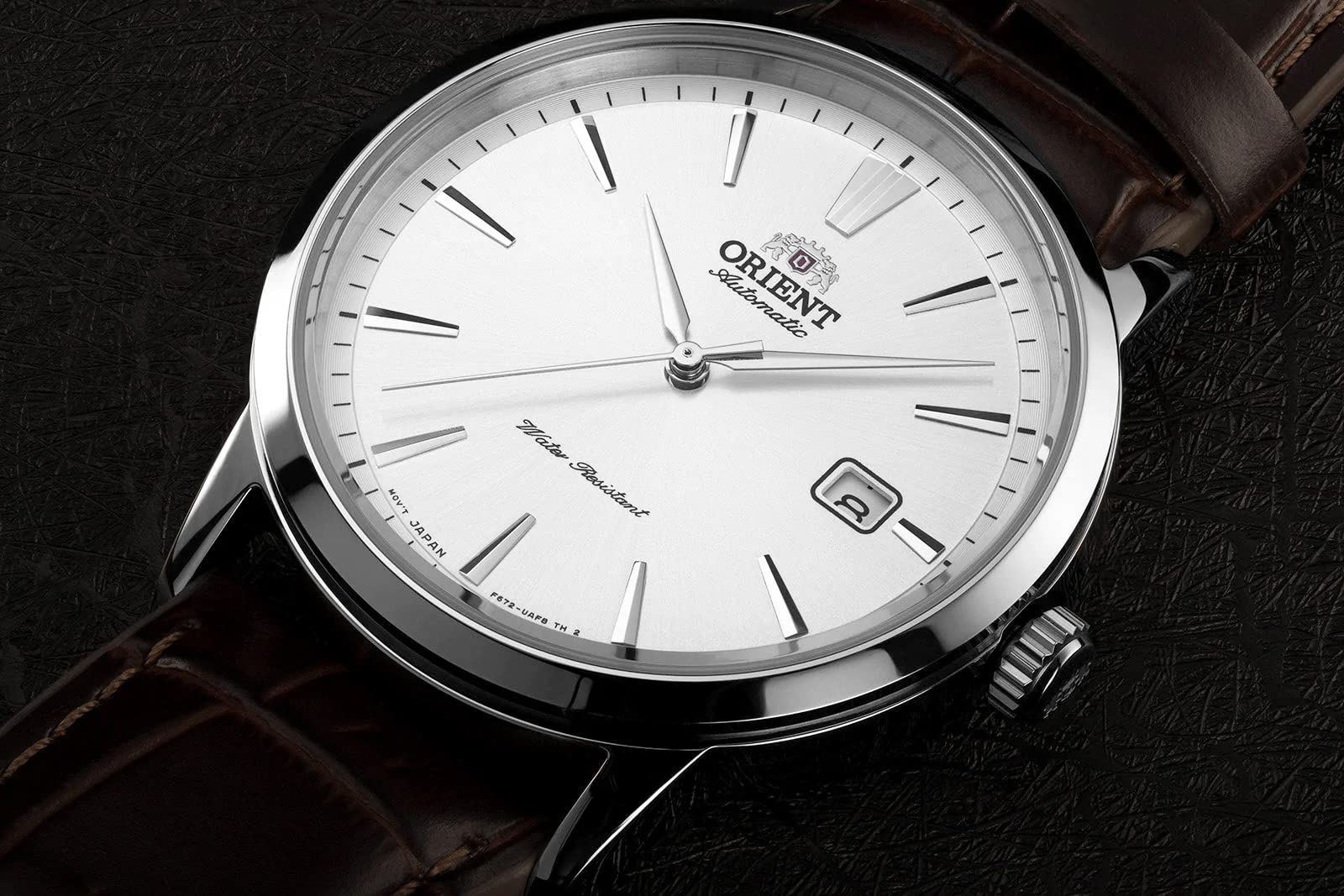 Orient Męski analogowy zegarek automatyczny ze skórzanym paskiem RA-AC0F07S10B, brązowy, Pasek