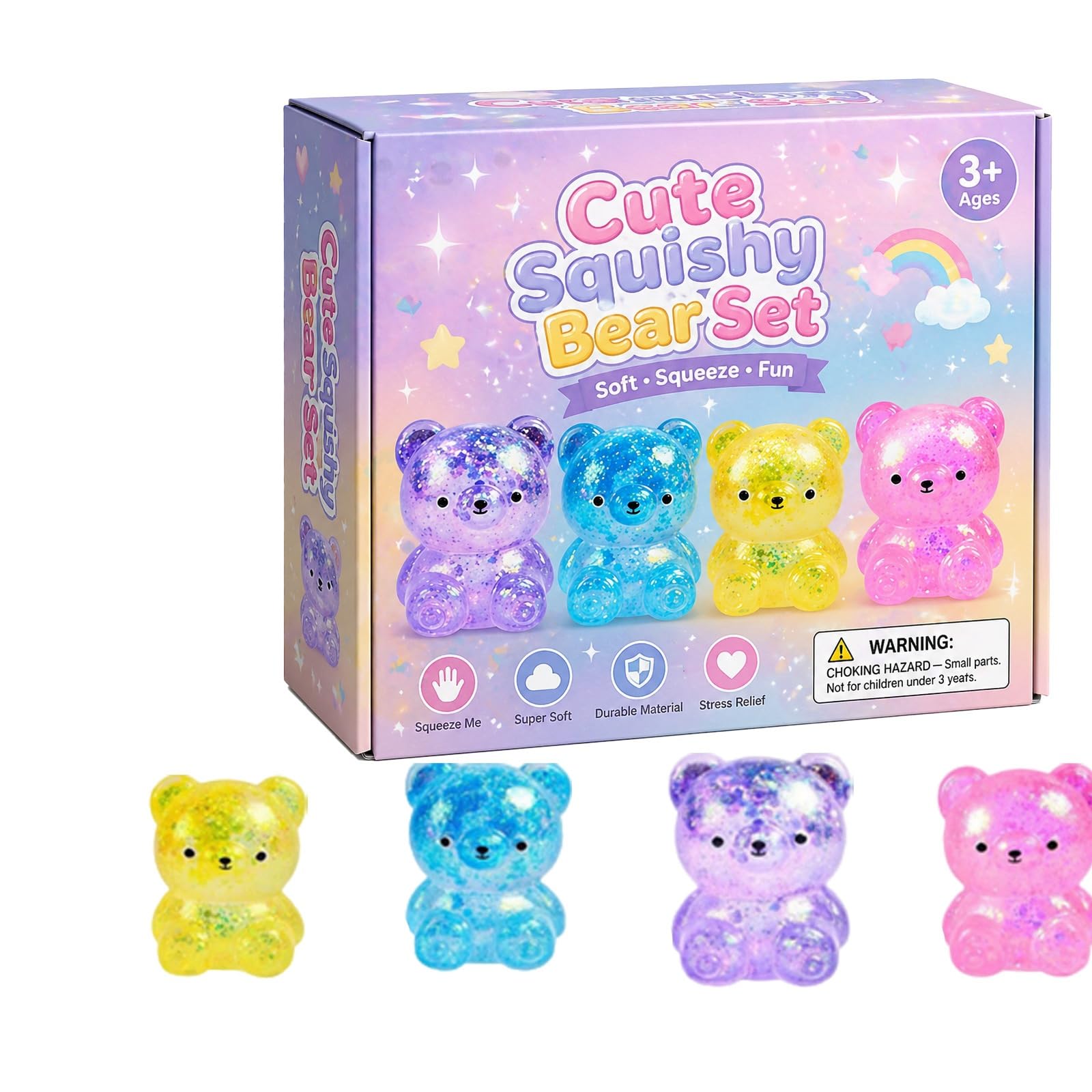 Stress Balls, Squishy Stress Balls Sensory Squeeze Ball for Kids Adults Squishy Fidget Toy Stress Relief Squishy Hand Exercise Balls Sensory Toys for Anxiety Alleviation (Bear 4pcs)
