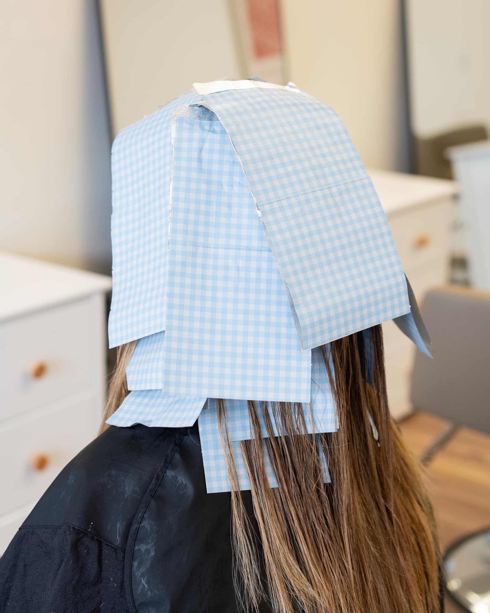 FRAMAR Blau-weiß kariert Strähnenfolie Für Friseur - Alufolie Friseur, Alufolie Für Strähnen Set, Haarfolie, Strähnchenfolie, Strähnchen Folie, Haarfarbe Zubehör - 500er-Packung