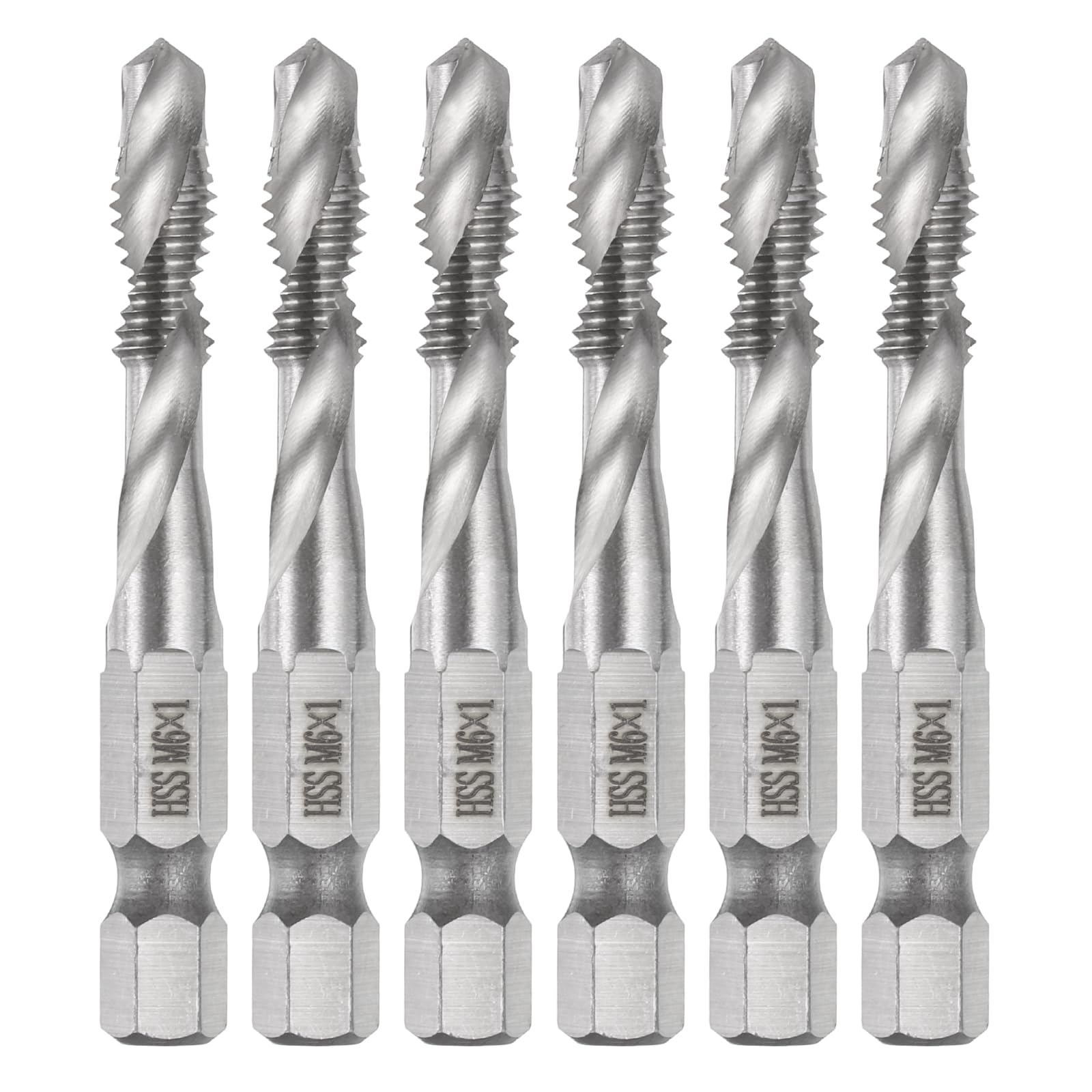 QUARKZMAN 6pz Punte Trapano Maschiatura Combinate Filettatura Metrica M6 x 1 Gambo Esagonale 1/4" Acciaio Rapido