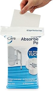 TidyCare Absorbent Commode Pads for Portable Bedside Toilet Chair Buckets and Bedpans | Value Pack of 40 | Disposable, Reduces Odor from Liquid Waste