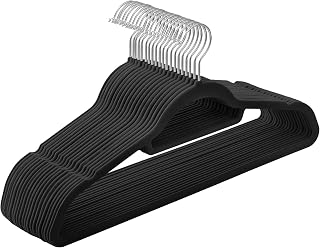 SONGMICS Kleiderbügel Samt, 20er Set, Bügel, rutschfest, kleine Stange für Krawatten, 360° drehbarer Haken, 0,6 cm dick, platzsparend, 43,5 cm lang, für Mäntel, Hosen, Silber-Schwarz CRF20B