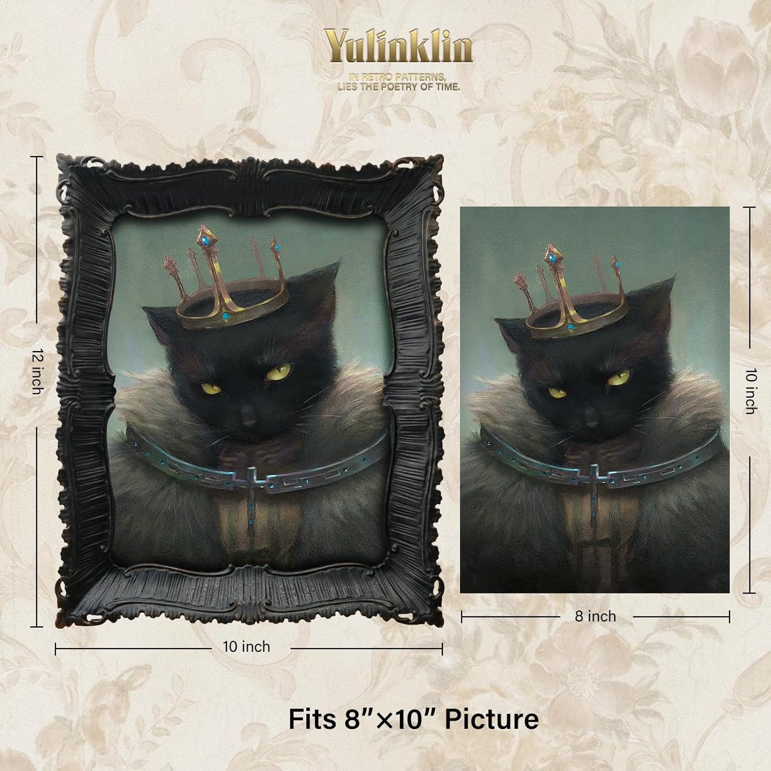 8x10 Vintage Picture Frame, Antique Black Gothic Ornate Baroque Style Photo Frame with Glass, Ideal for Dark Fantasy Art, Retro Tabletop & Wall Hanging Home Decor