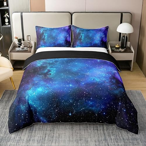 Erosebridal 100% Cotton Purple Galaxy Comforter Cover Moon Star Bedding Set King