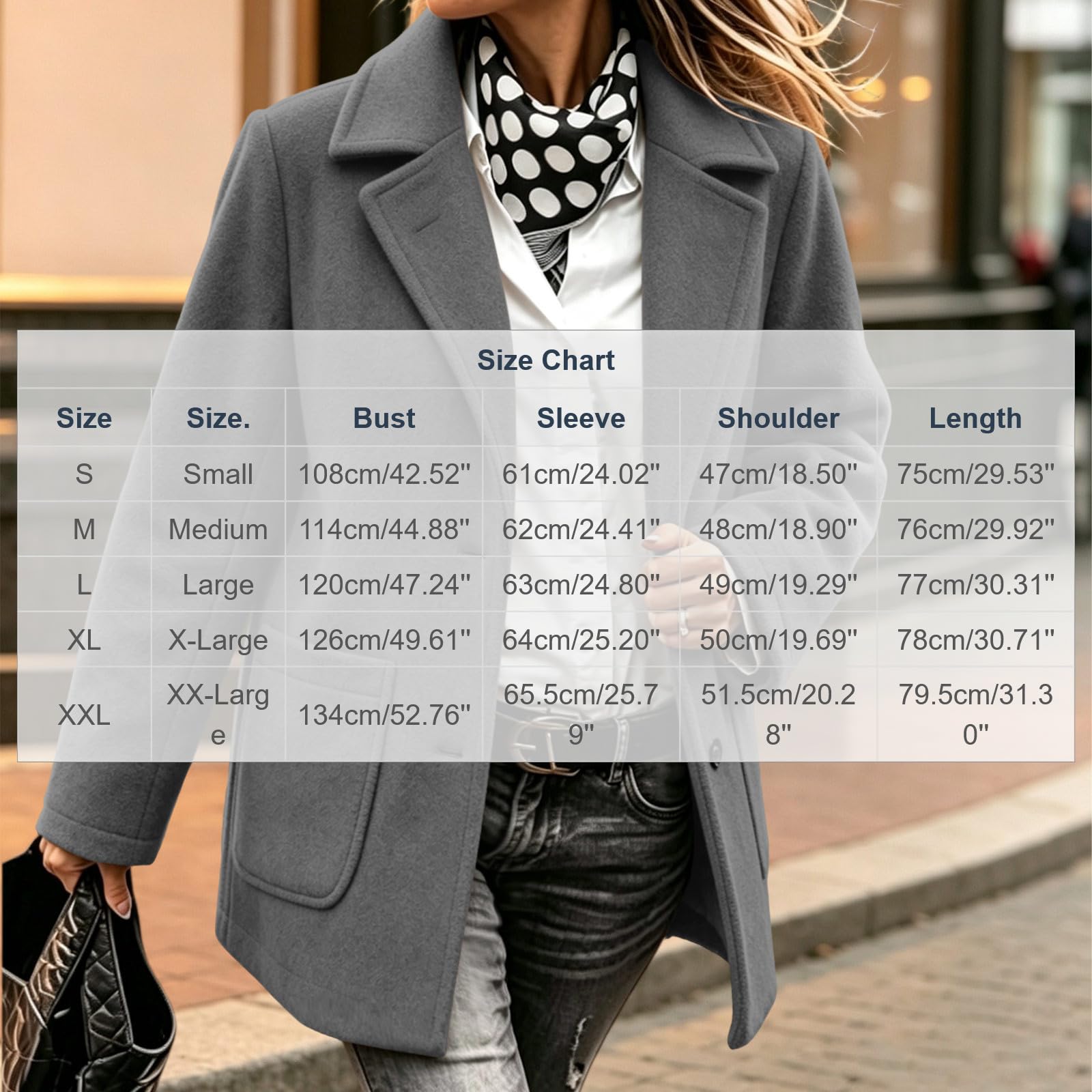 Wolljacke Damen Winter Blazer Warm Winterjacke Soft Wollmantel Wintermantel