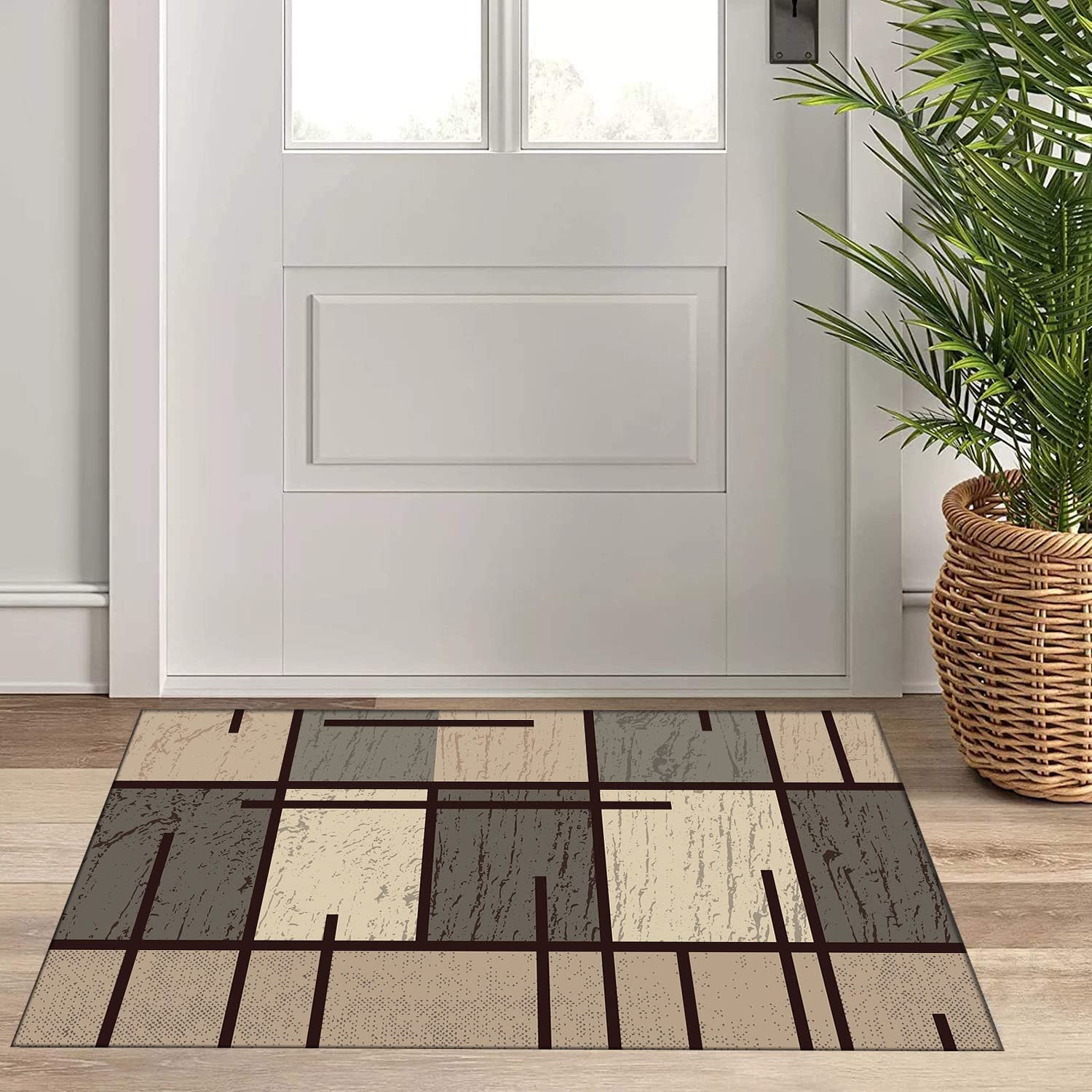 Läufer Teppich Flur rutschfest Modern Vintage Geometrisch Rechteckig Teppich für Küche und Wohnzimmer Ideal für Korridorräume