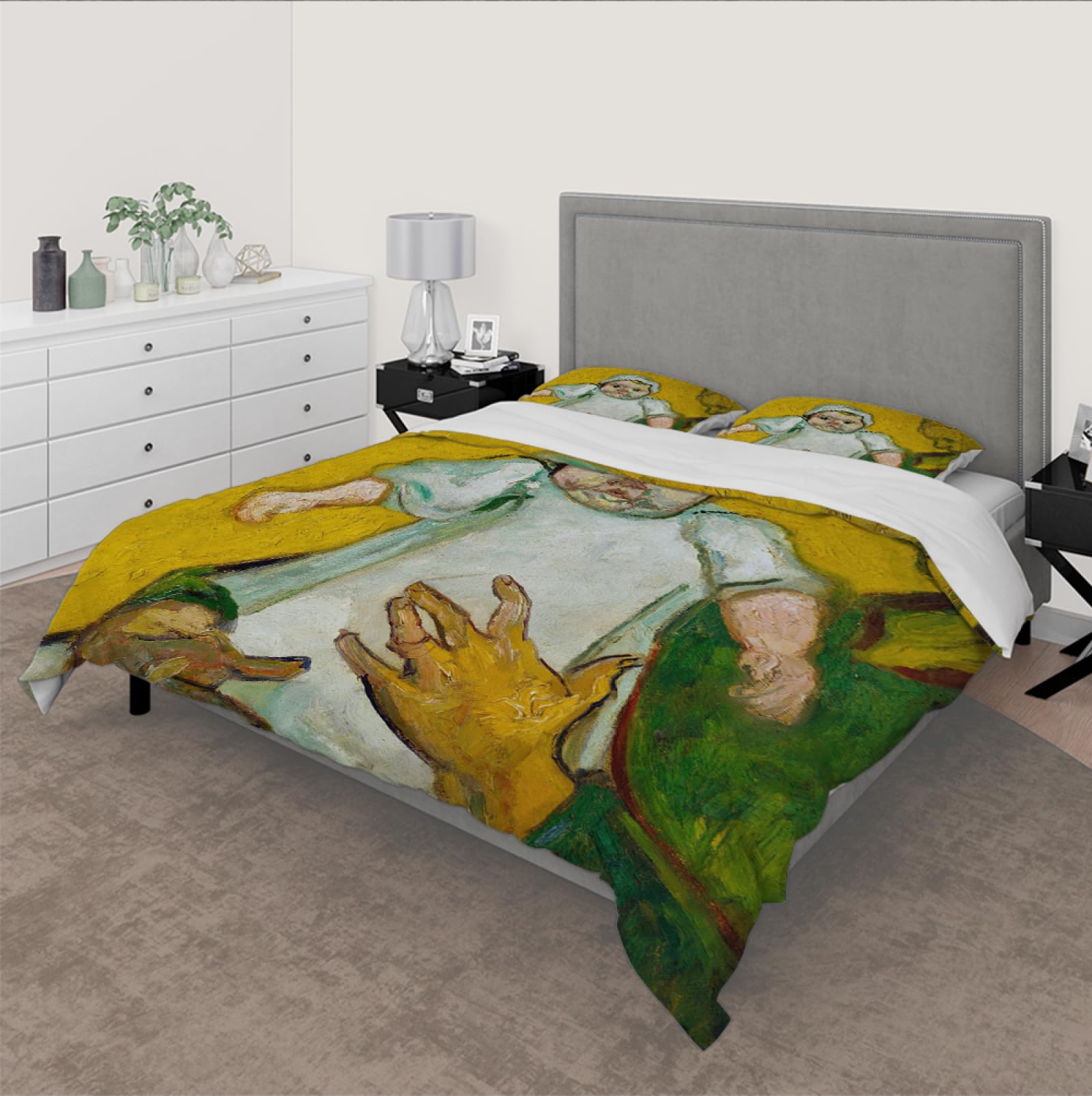 Juego de Funda de edredón con diseño estético de bebé Funda de edredón con 2 Fundas de Almohada Verde y Amarillo Suave para Adultos y niños 3 Piezas 200x220 cm