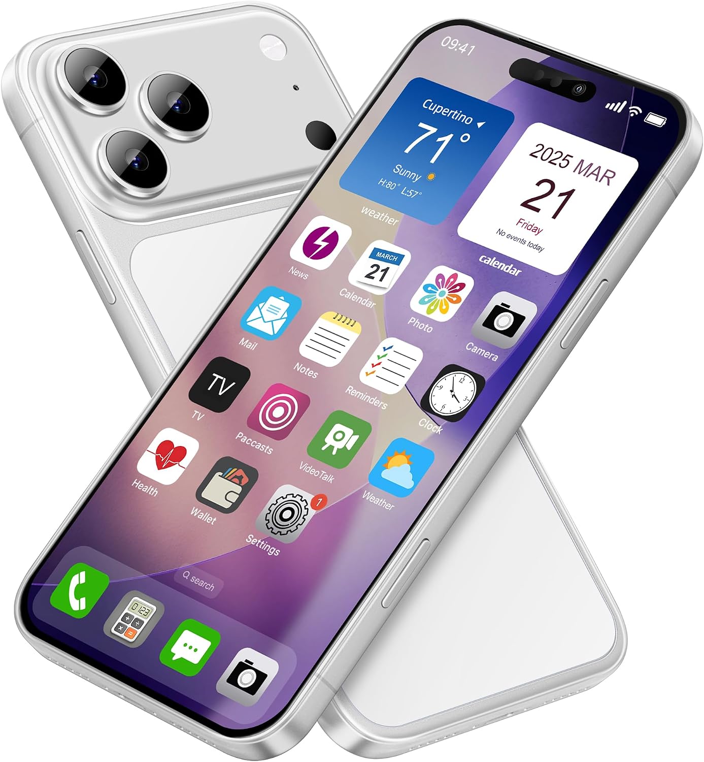 Dummy Fake Phone Model, Looks Like The Real Phone Dummy Compatible with Phone 17 Pro, Prank Stuff Decoy Pear Non-Working Toy Phone 17 Pro for Kids Silver (Rainbow Front)