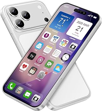 Dummy Fake Phone Model, Looks Like The Real Phone Dummy Compatible with Phone 17 Pro, Prank Stuff Decoy Pear Non-Working Toy Phone 17 Pro for Kids Silver Rainbow Front