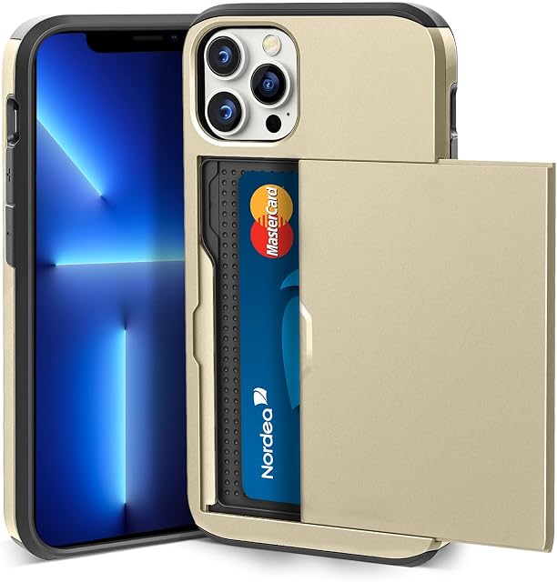 ACOCOBUY Compatible with iPhone 13 Pro Case Shockproof Wallet Case for iPhone 13 Pro Case with Card Holder Protective Dual Layer Armor Phone Case Rubber Bumper Phone Cover for iPhone 13 Pro Gold