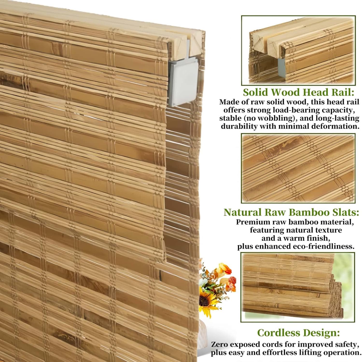 Cordless Bamboo Roman Shades No Tools No Drill Woven Bamboo Blinds with Valance .Light Filtering-dali Native.Wood Roman Window Shades for Windows Doors.47 1/2" W×54" H