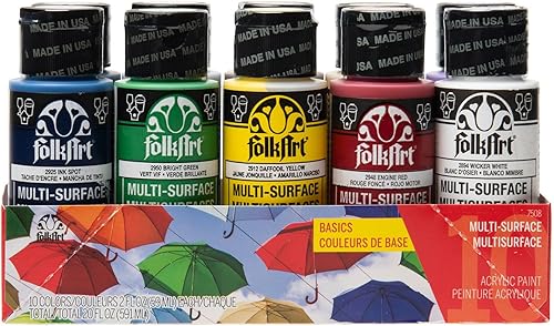 FolkArt Color, Juego de pintura acrílica multisuperficie de 10 botellas, 2 onzas, básicos