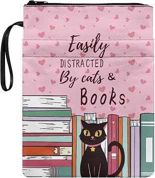 Micoklinlin Book Sleeve Bookcase Fun Book Protector Bag with Zipper Wrist Strap, Booklike Gift for Teens, Adults, Book Lovers, Teachers, 11 x 8.7 Inches