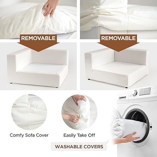 Miniatura 7 de Acanva Sofá modular en forma de L, sofá minimalista de combinación libre con cojín relleno de látex triturado y fundas extraíbles para sala de