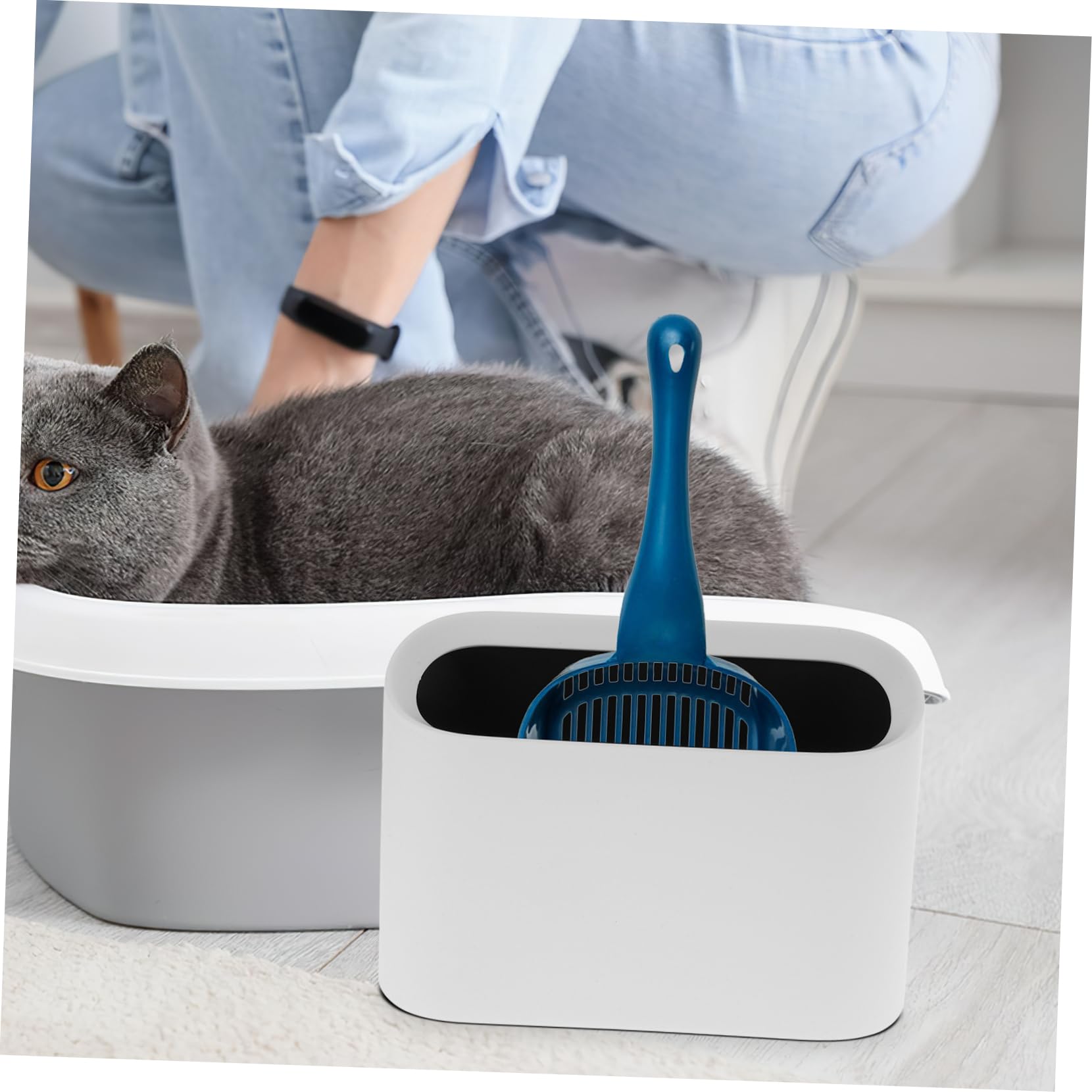 balacoo Cat Litter Scoop Holder Plastic White Cleaning Receptacle Litter Shovel Stand Pet Supply Easy to Dispose