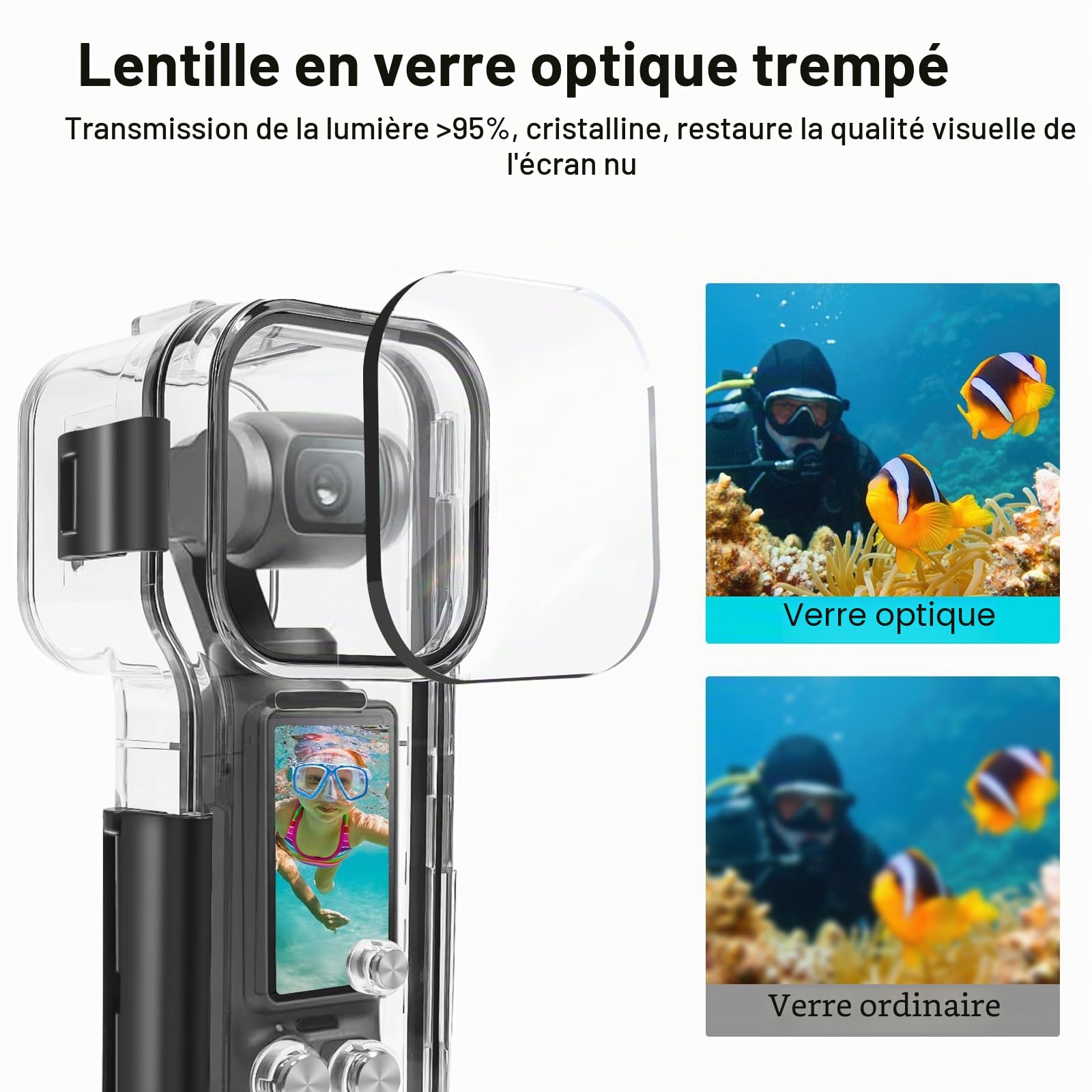 Valise de plongée pour DJI Osmo Pocket 3 Boîtier étanche à l'eau, Valise de plongée, Housse de Protection pour Osmo Pocket 3 Sports, Accessoire pour caméra d'action, 45 m, Transparent