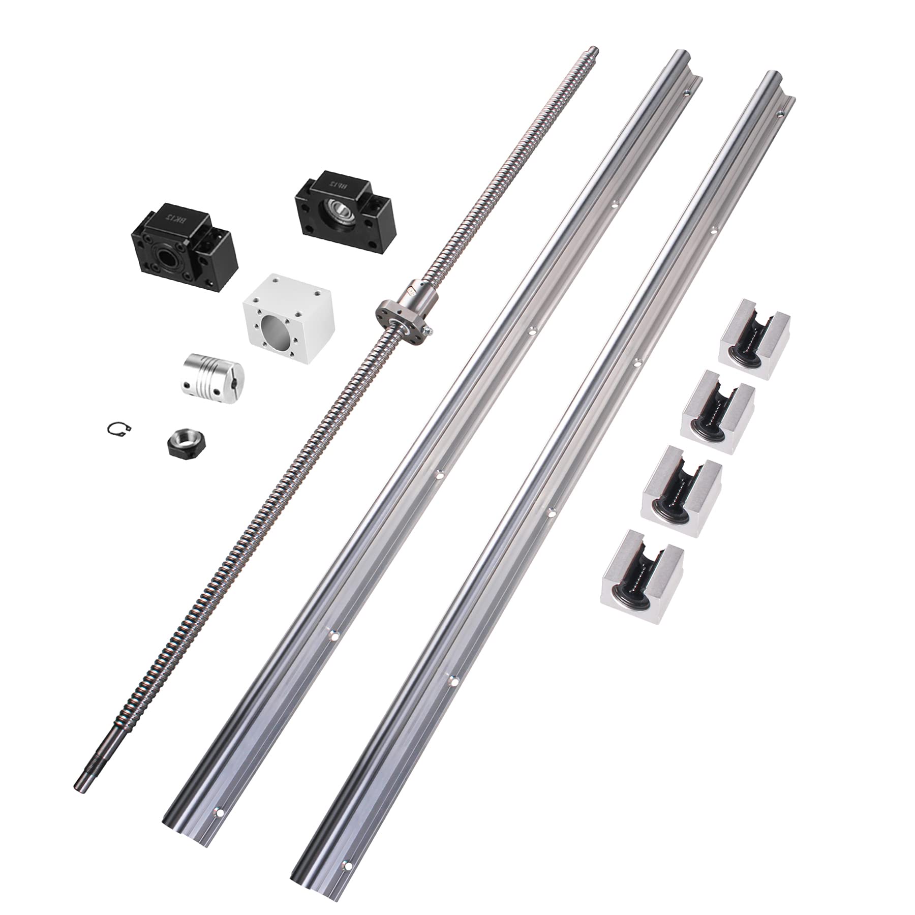 Kit de rails linéaires SBR12-1000 mm - Guide linéaire - Avec 4 blocs coulissants SBR12UU + vis à billes SFU1204 1000 mm - Rail coulissant pour imprimante 3D et machine CNC
