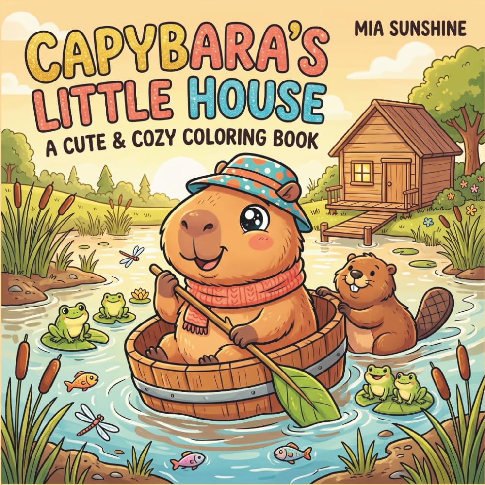 Capybara's Little House - A Cute & Cozy Coloring Book: Bold and Easy Coloring Book with Cute Capybaras and Friendly Marsh Animals