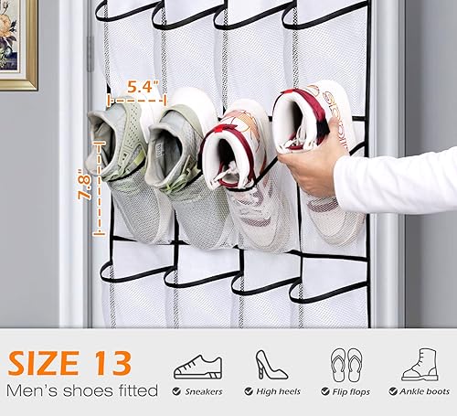 Miniatura 9 de MISSLO Organizador de zapatos para colgar sobre la puerta, 12 bolsillos y 24 bolsillos, color gris esencial para crucero