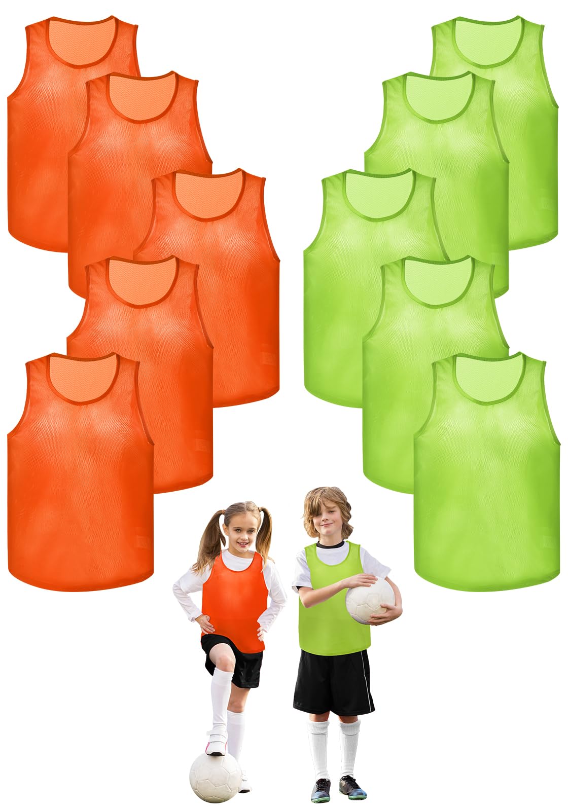 Mofech 12 Pack Pro Training Pinnies for Youth & Adult Mesh High-Vis Scrimmage Vests for Soccer, Basketball, Volleyball Teams
