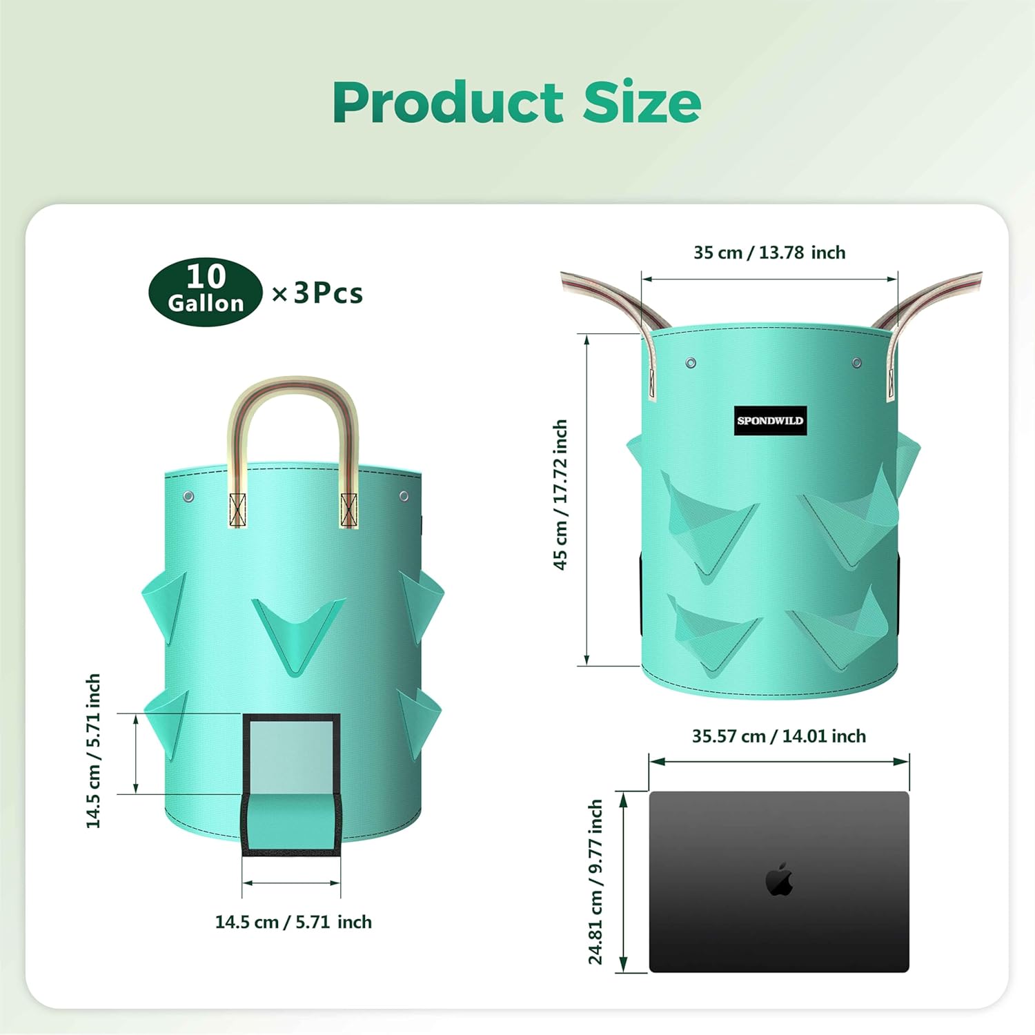 3 Pack 10 Gallon Strawberry Grow Bags, Heavy Duty PE Plant Pots with Breathable Windows and Drainage Holes, Ideal for Strawberries, Veggies, Flowers and Balcony - Image 2