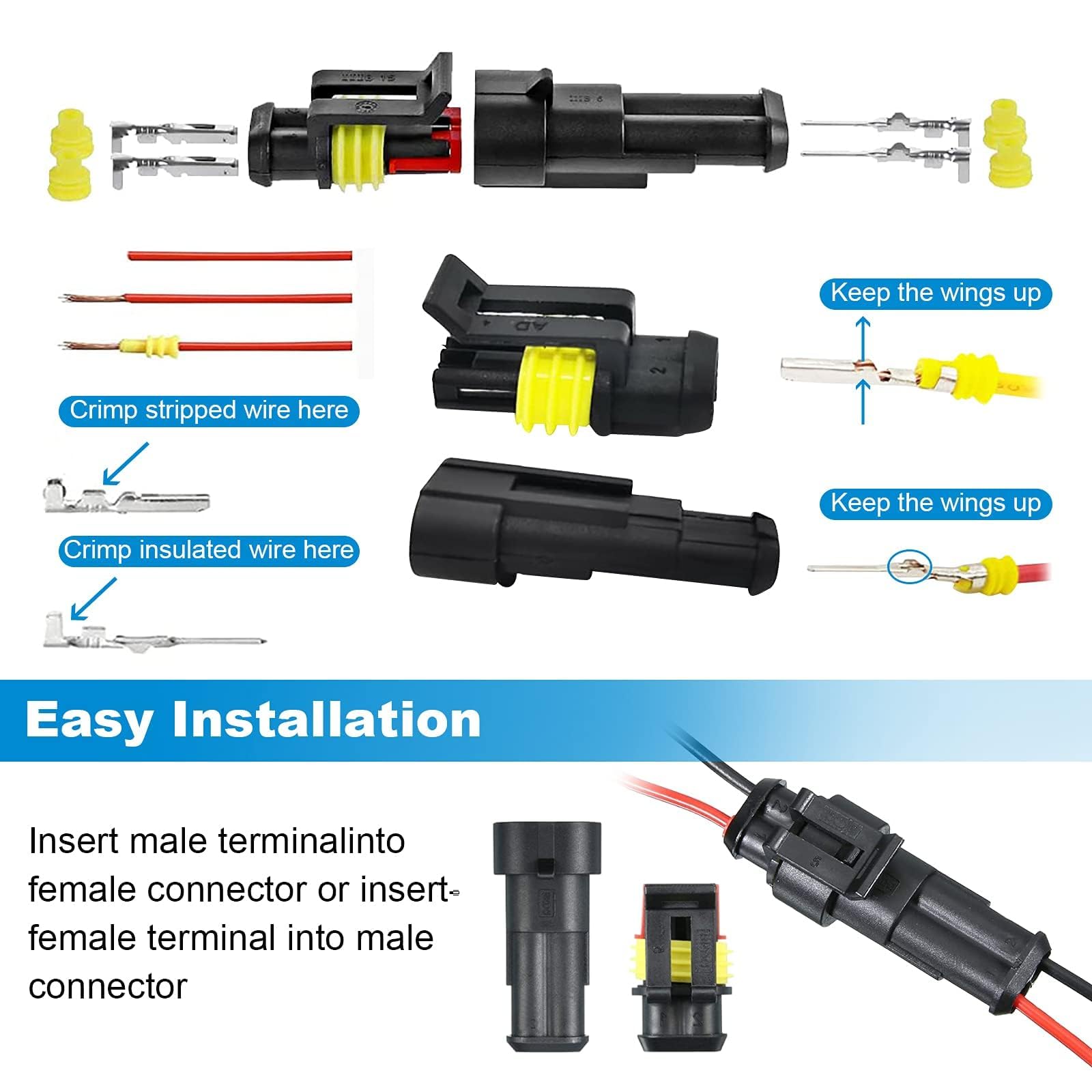 740pcs prise de voiture, connecteur de voiture, prise de voiture étanche, prise étanche 12 V, avec outil de sertissage, 1/2/3/4/5/6 broches prise voiture, convient pour voiture moto voiture