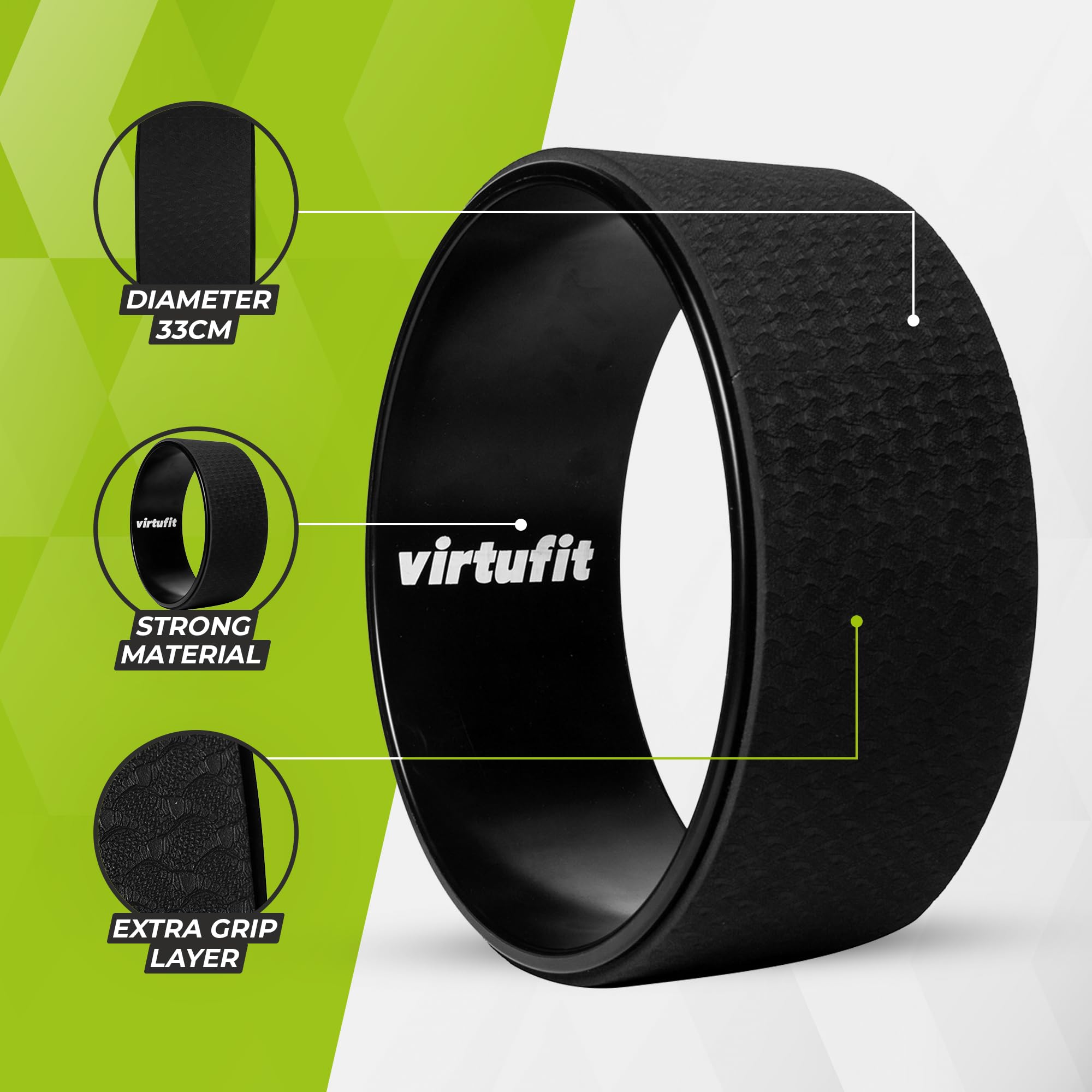 VirtuFit Roue de yoga de qualité supérieure - 33 cm - Onyx noir