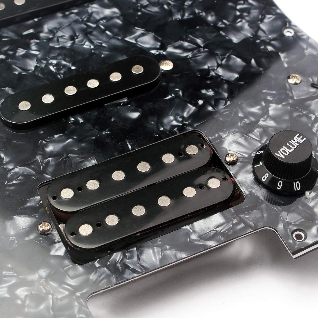 Alnicov Pickguard do gitary elektrycznej, 3-warstwowy, wstępnie okablowany, zestaw przetworników Humbucker do gitary, czarna perła